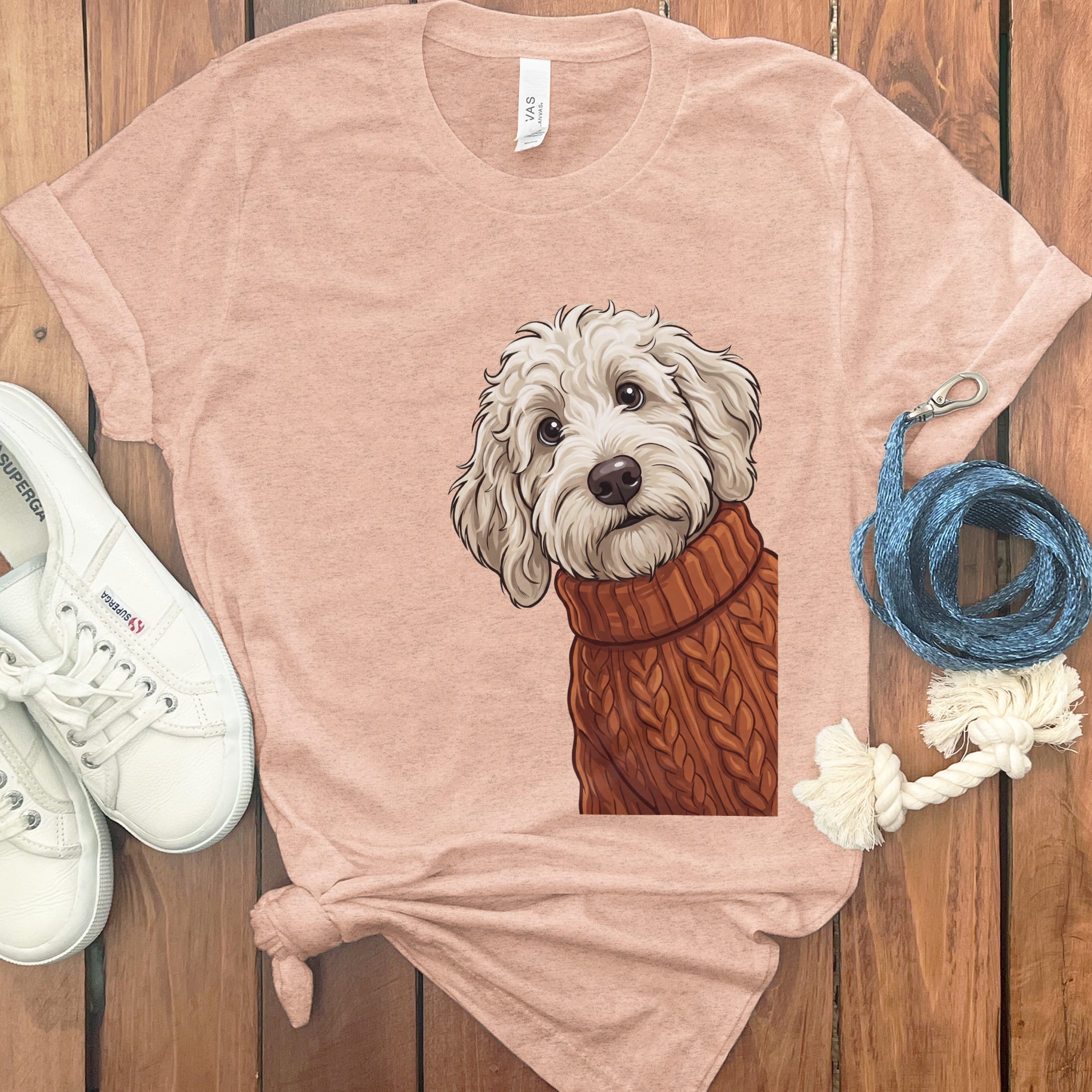 Sweater Weather Maltipoo T-Shirt in Heather Peach / S by Puppy Jo