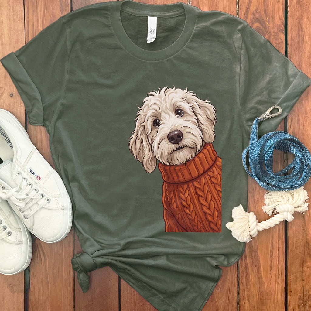 Sweater Weather Maltipoo T-Shirt in Military Green / S by Puppy Jo