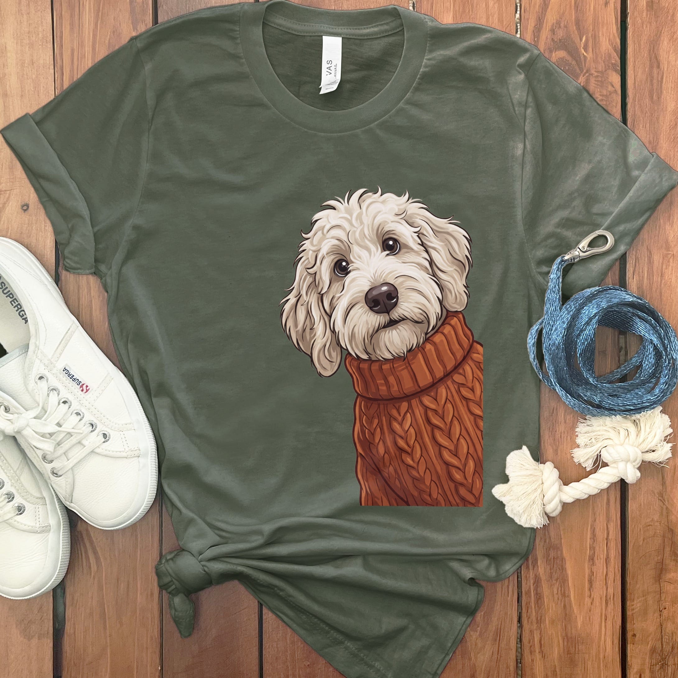 Sweater Weather Maltipoo T-Shirt in Military Green / S by Puppy Jo