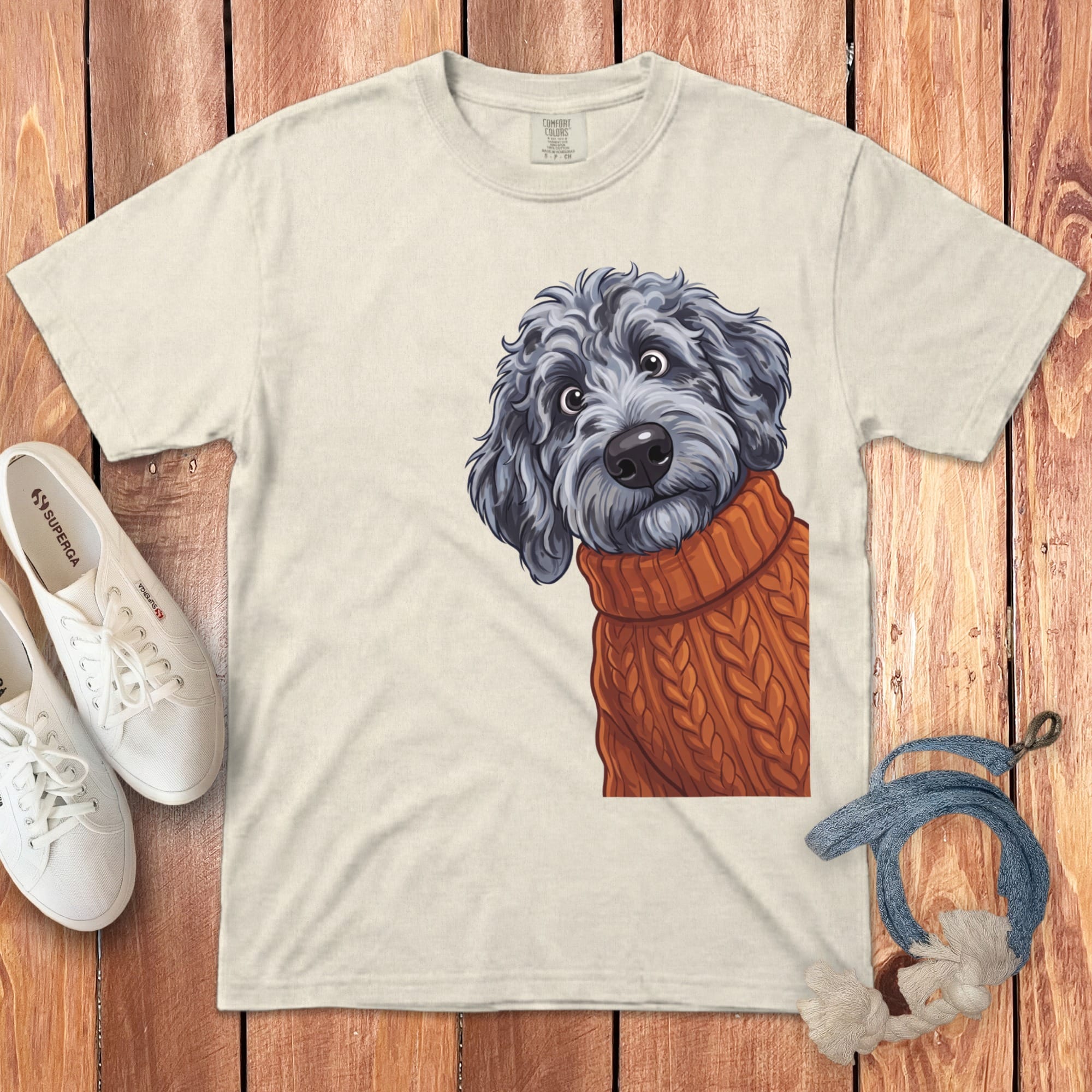 Sweater Weather Merle Goldendoodle Signature T-Shirt in Ivory / S / T-Shirts by Puppy Jo