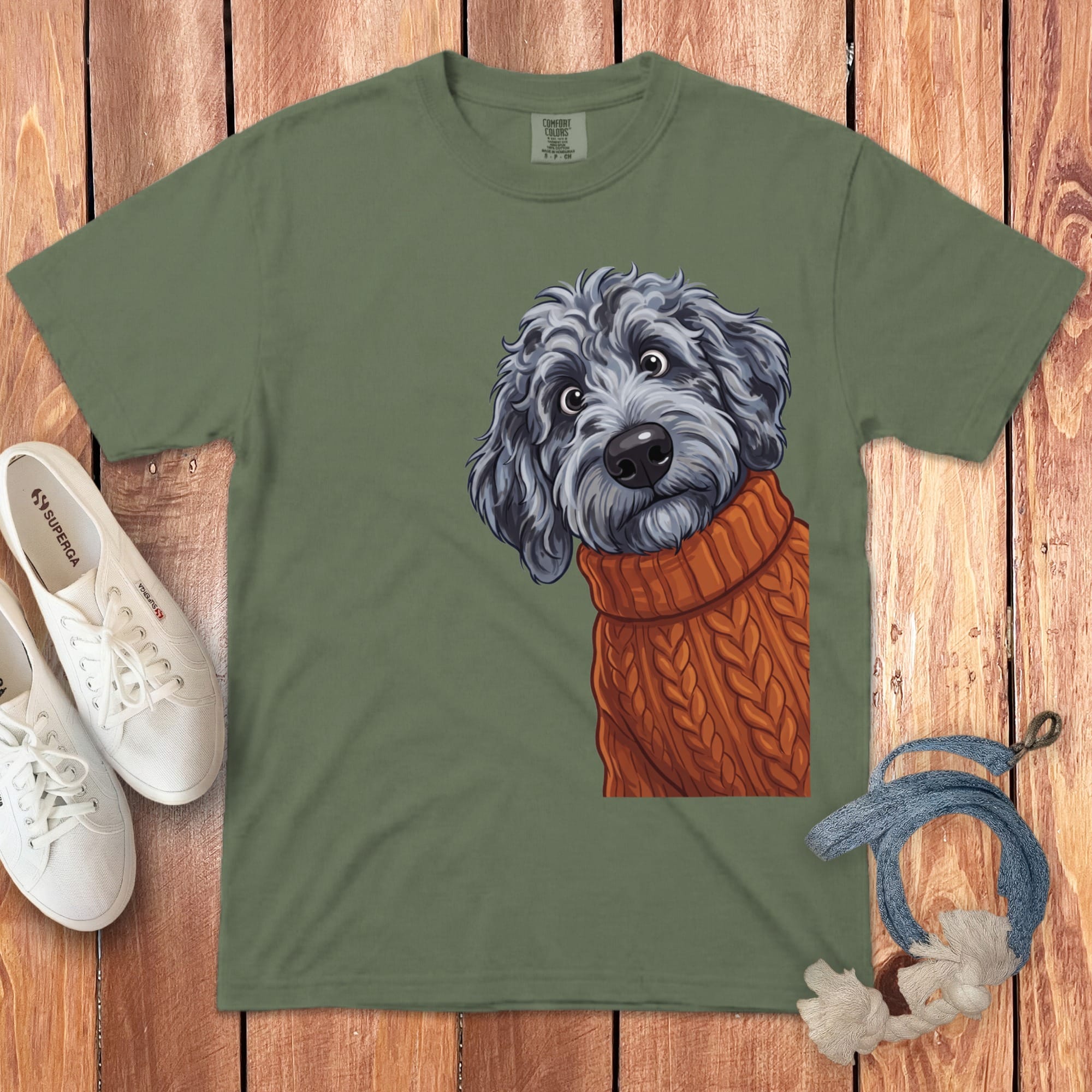 Sweater Weather Merle Goldendoodle Signature T-Shirt in Moss / S / T-Shirts by Puppy Jo