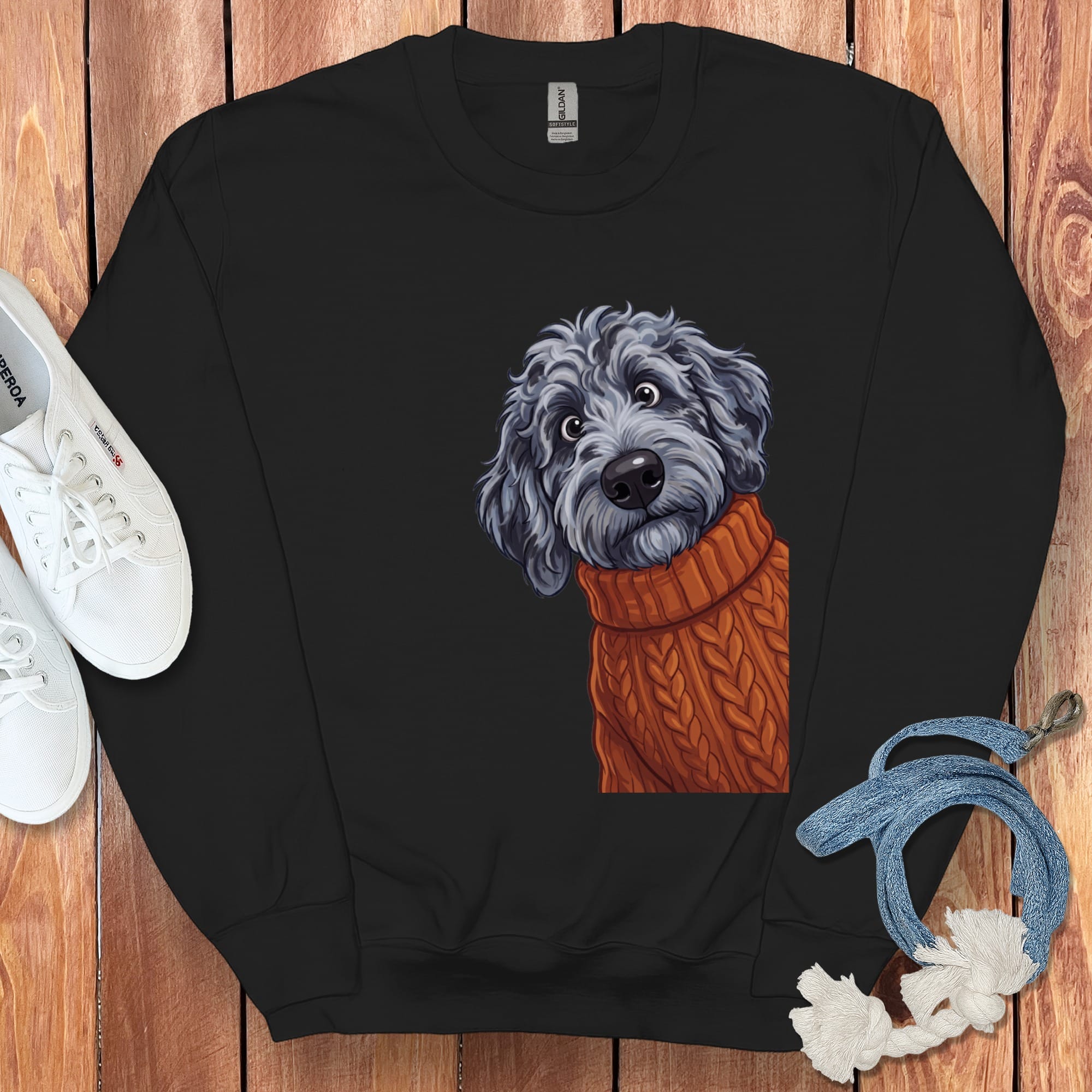 Sweater Weather Merle Goldendoodle Sweatshirt in Black / S by Puppy Jo