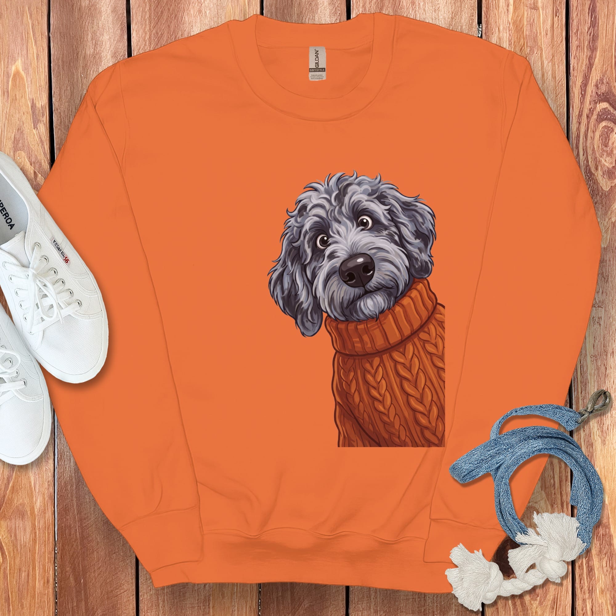 Sweater Weather Merle Goldendoodle Sweatshirt in Orange / M by Puppy Jo