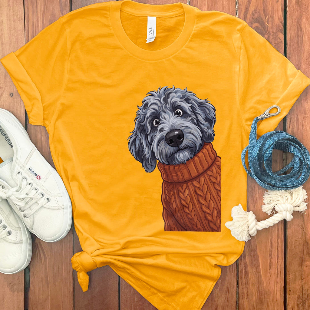 Sweater Weather Merle Goldendoodle T-Shirt in Gold / S by Puppy Jo