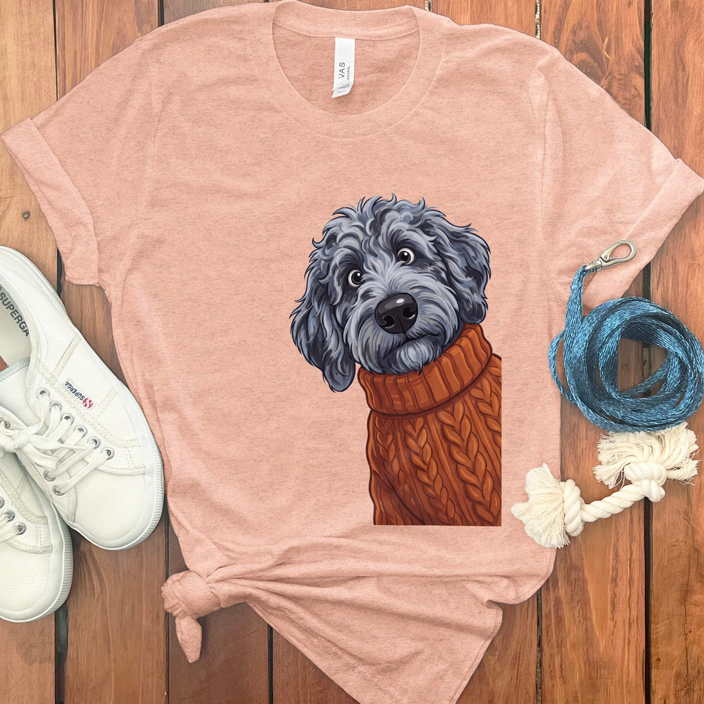Sweater Weather Merle Goldendoodle T-Shirt in Heather Peach / S by Puppy Jo