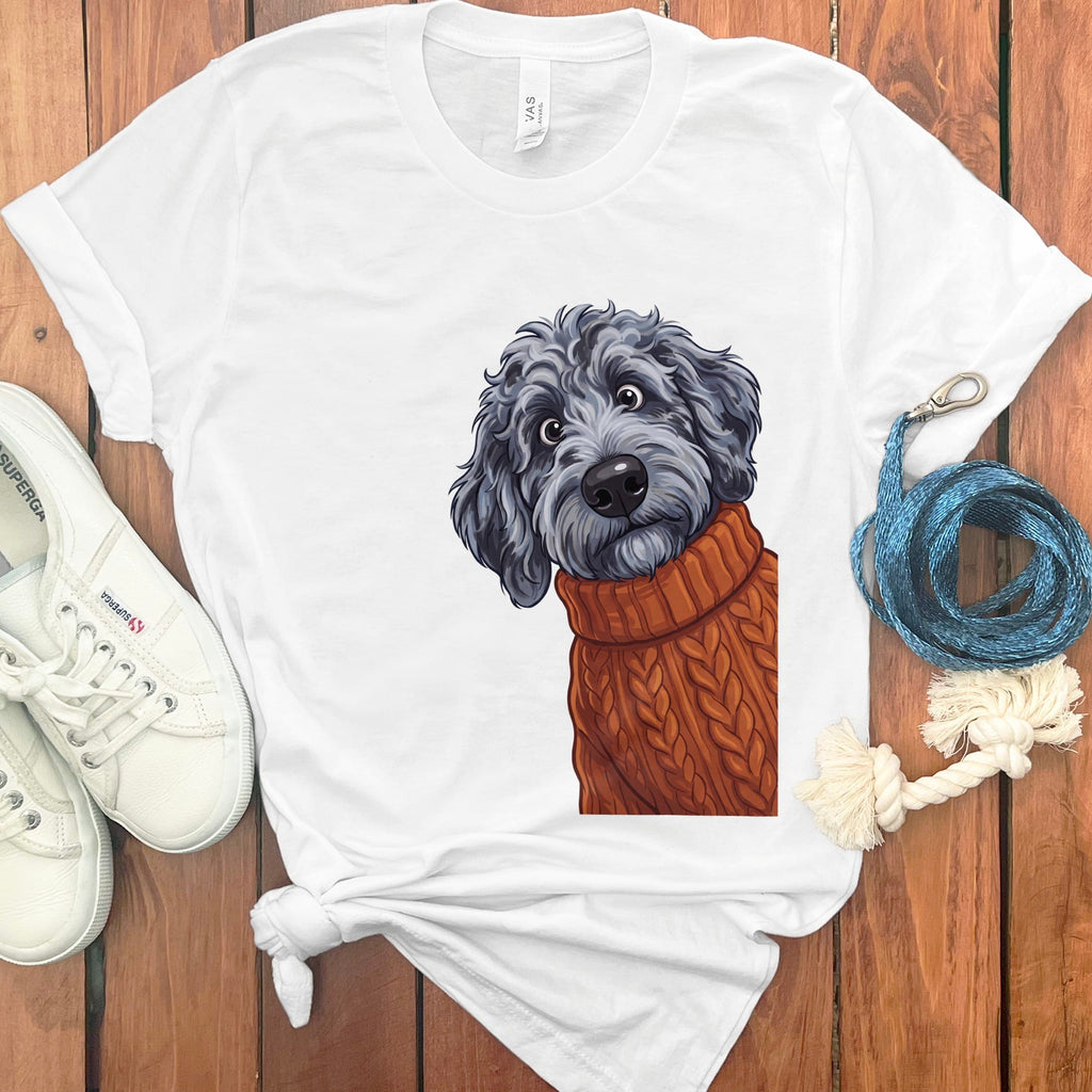 Sweater Weather Merle Goldendoodle T-Shirt in White / S by Puppy Jo
