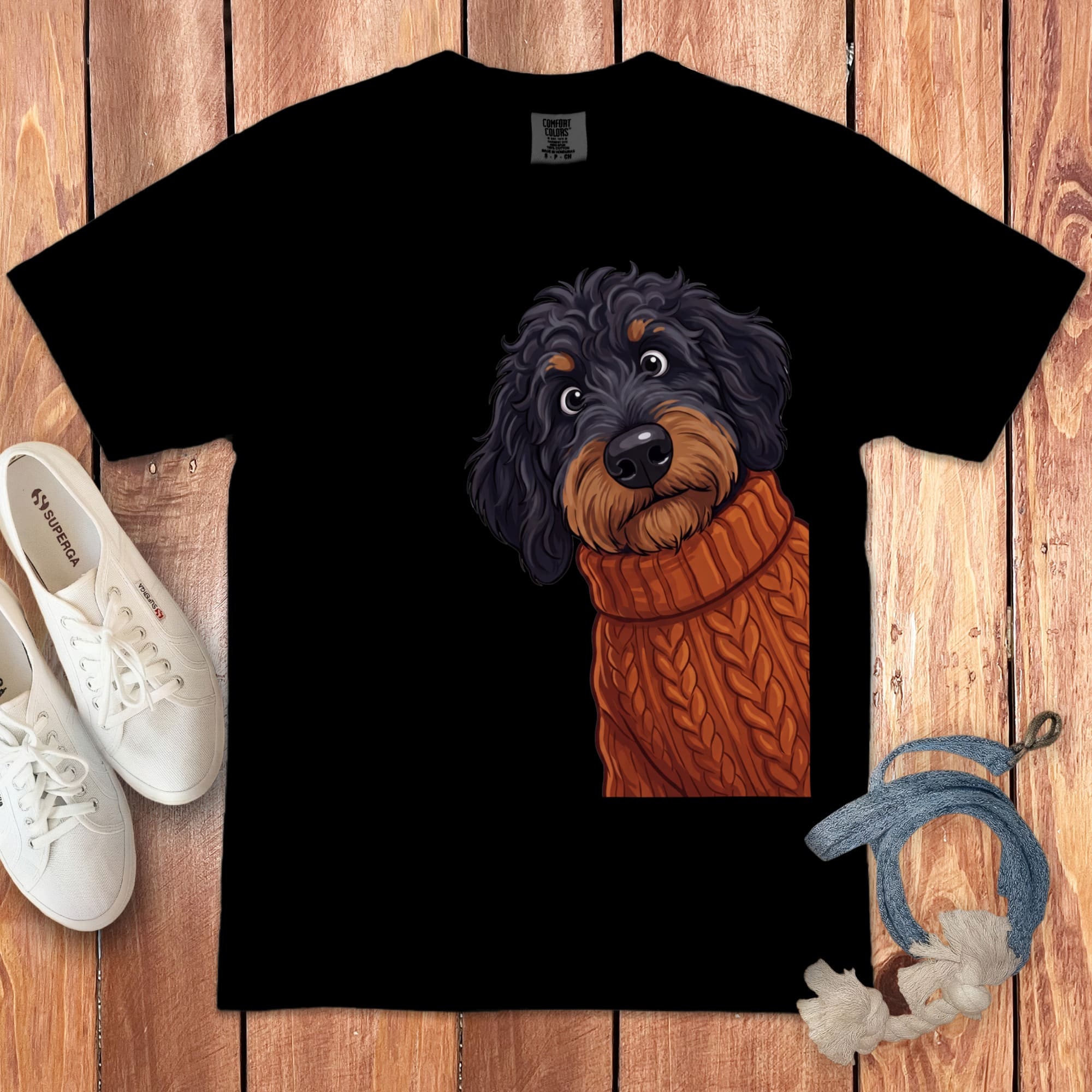 Sweater Weather Phantom Goldendoodle Signature T-Shirt in Black / S / T-Shirts by Puppy Jo