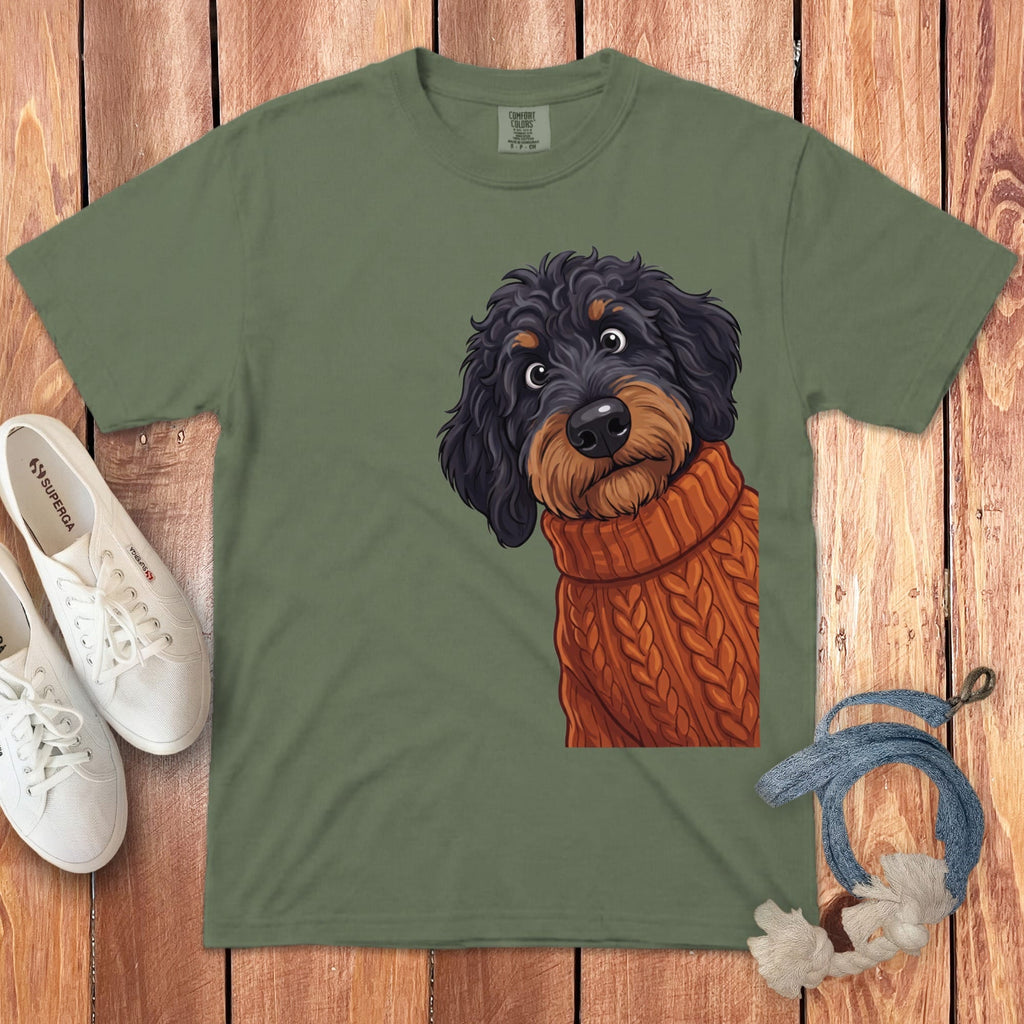 Sweater Weather Phantom Goldendoodle Signature T-Shirt in Moss / S / T-Shirts by Puppy Jo