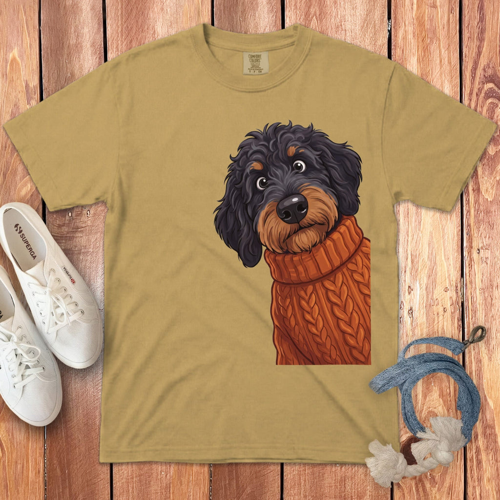 Sweater Weather Phantom Goldendoodle Signature T-Shirt in Mustard / S / T-Shirts by Puppy Jo