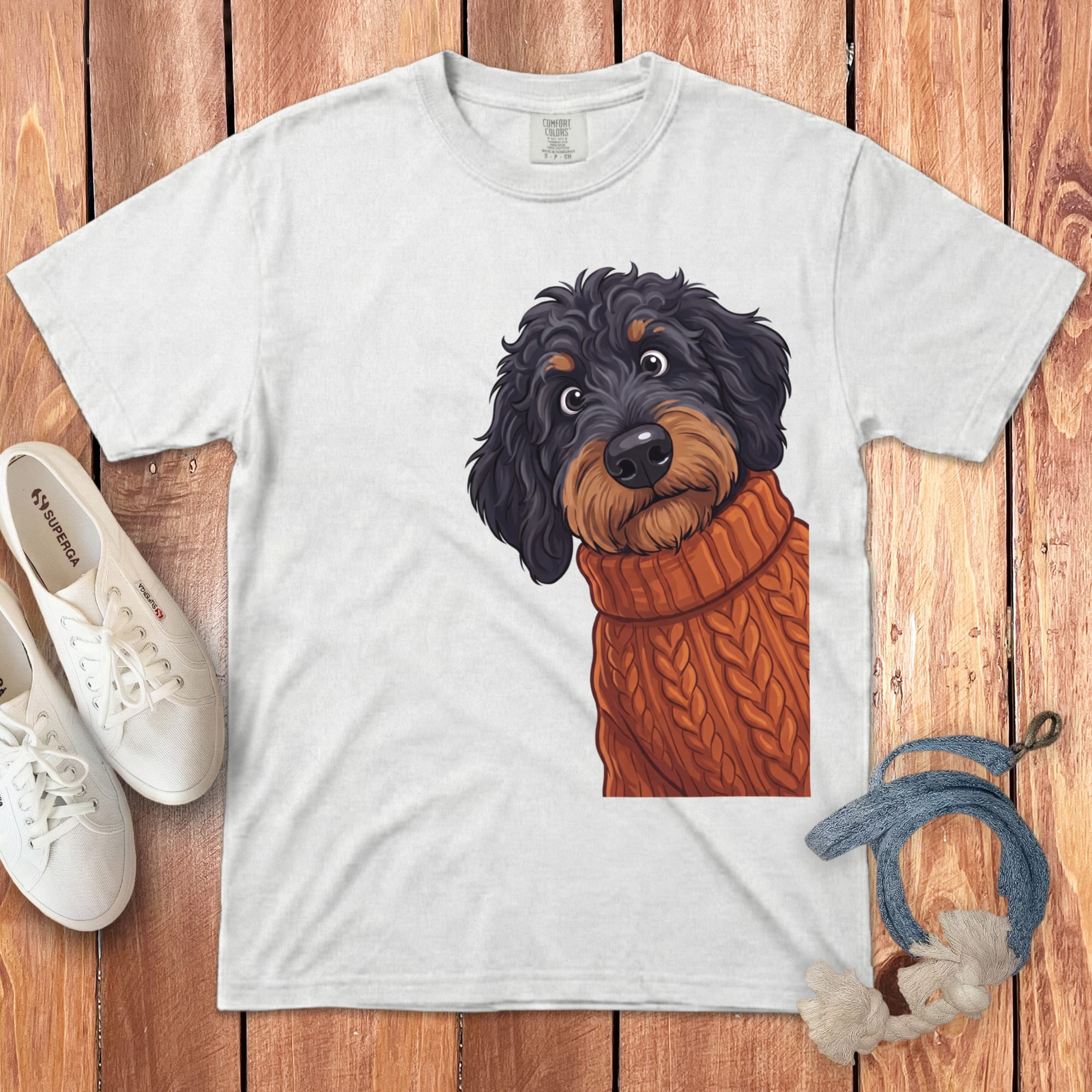 Sweater Weather Phantom Goldendoodle Signature T-Shirt in White / S / T-Shirts by Puppy Jo