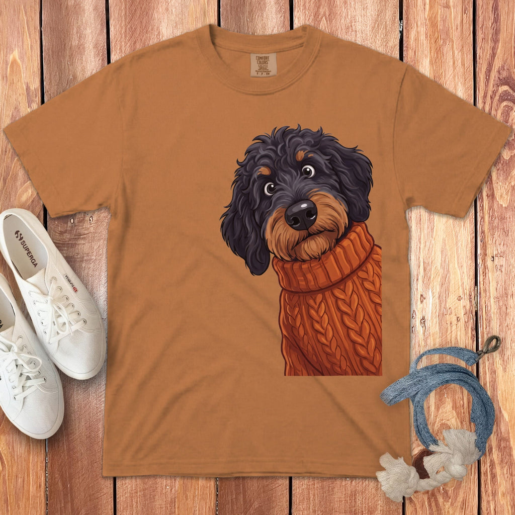 Sweater Weather Phantom Goldendoodle Signature T-Shirt in Yam / S / T-Shirts by Puppy Jo
