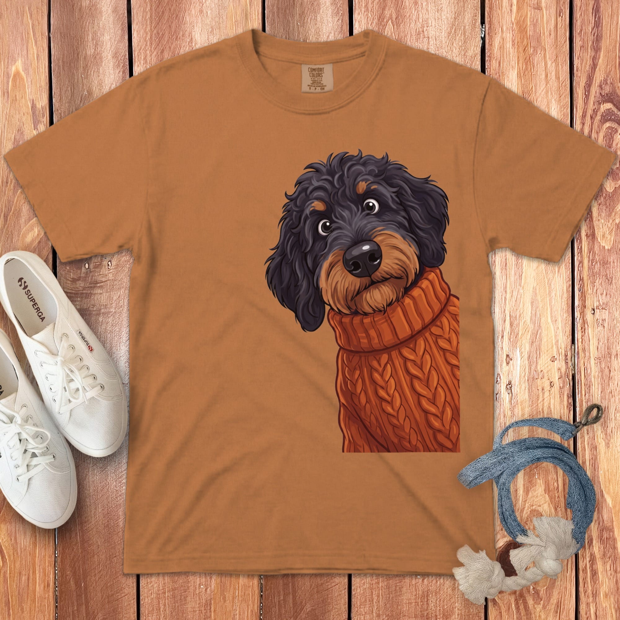 Sweater Weather Phantom Goldendoodle Signature T-Shirt in Yam / S / T-Shirts by Puppy Jo