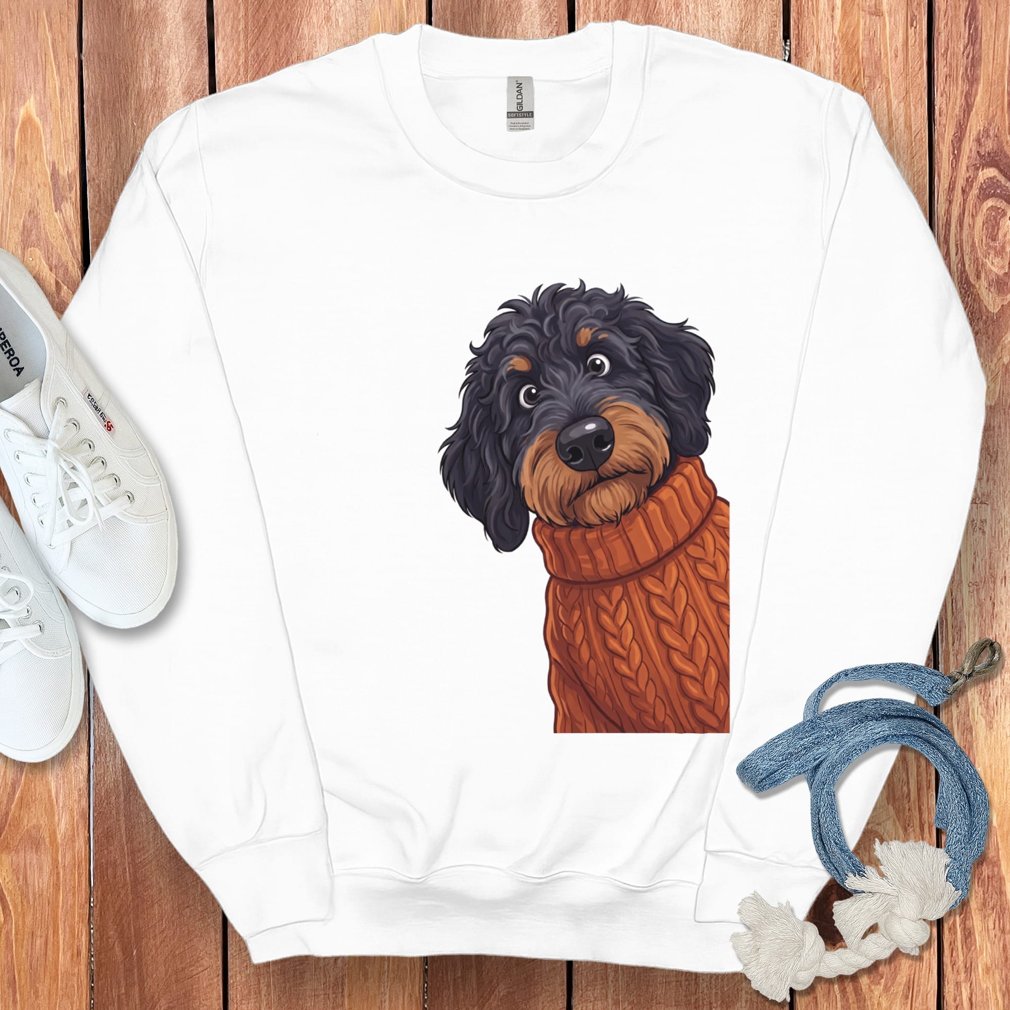 Sweater Weather Phantom Goldendoodle Sweatshirt in White / S by Puppy Jo