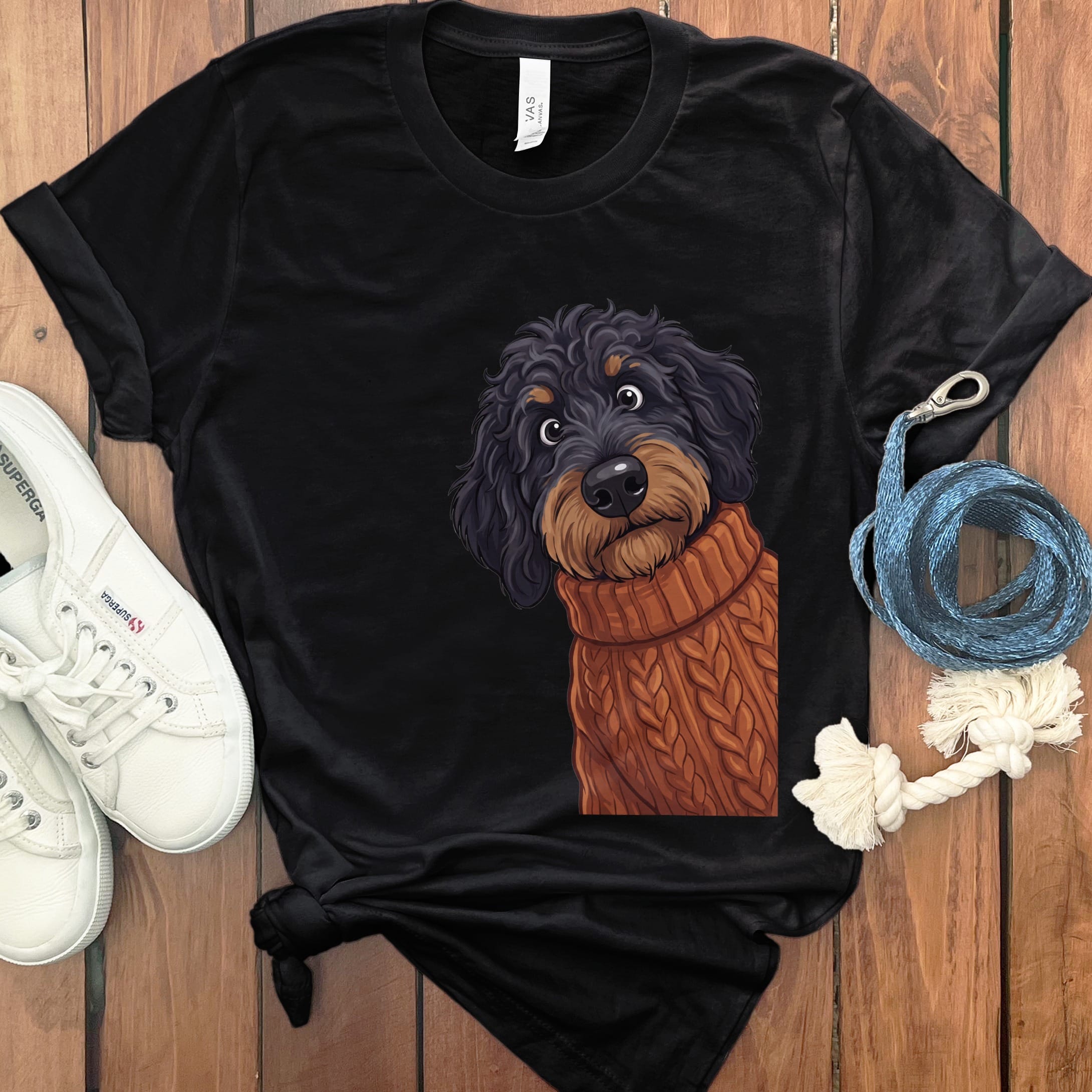 Sweater Weather Phantom Goldendoodle T-Shirt in Black / S by Puppy Jo