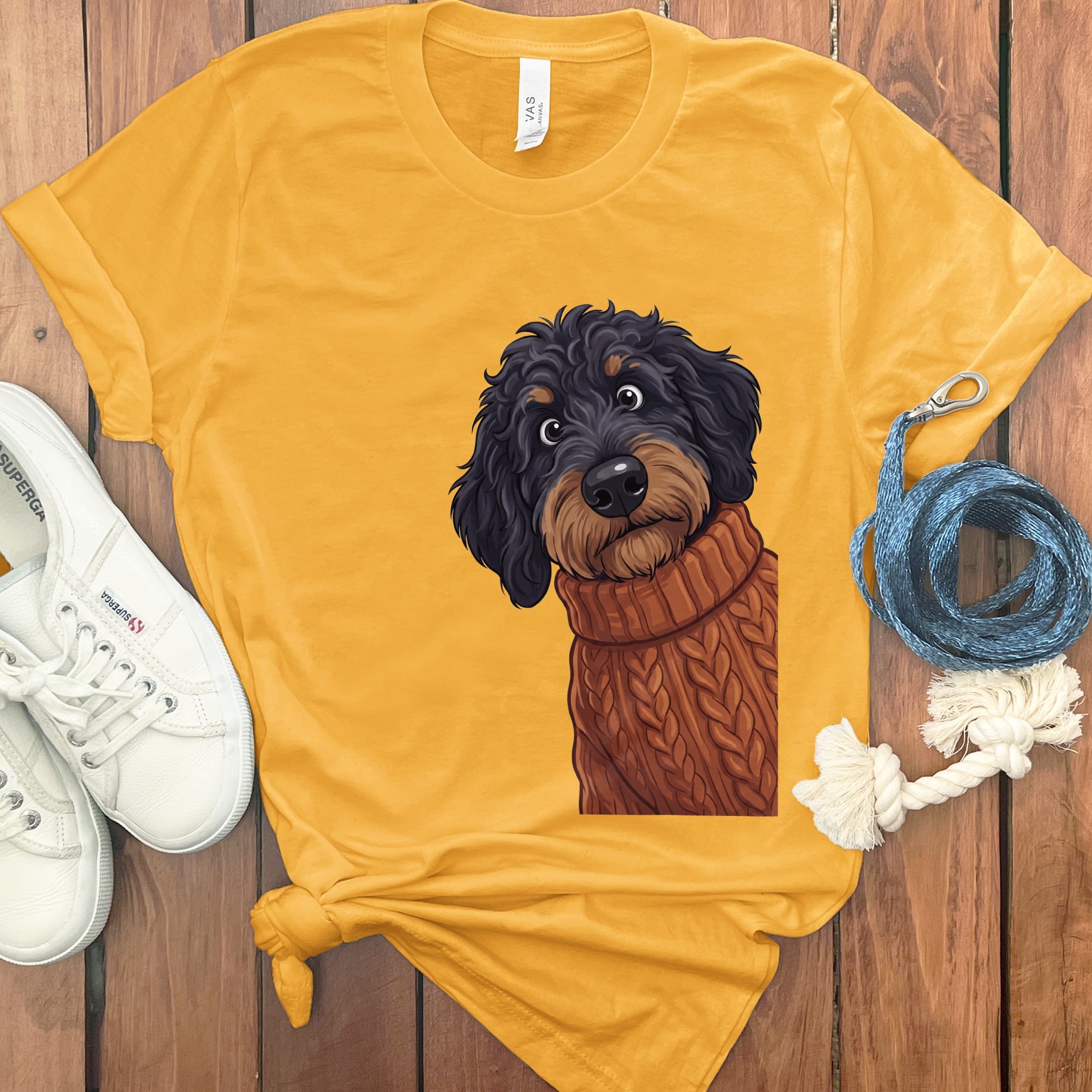 Sweater Weather Phantom Goldendoodle T-Shirt in Gold / S by Puppy Jo