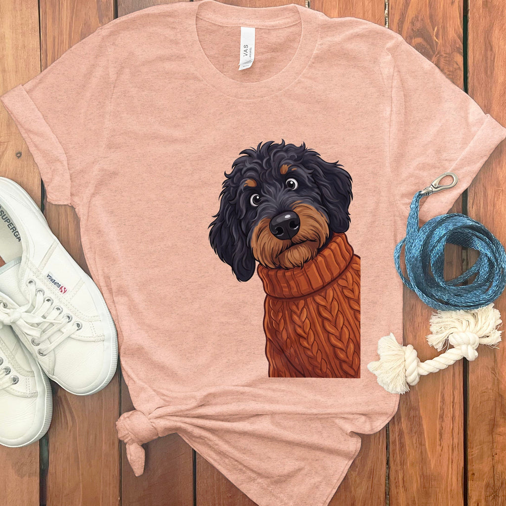 Sweater Weather Phantom Goldendoodle T-Shirt in Heather Peach / S by Puppy Jo