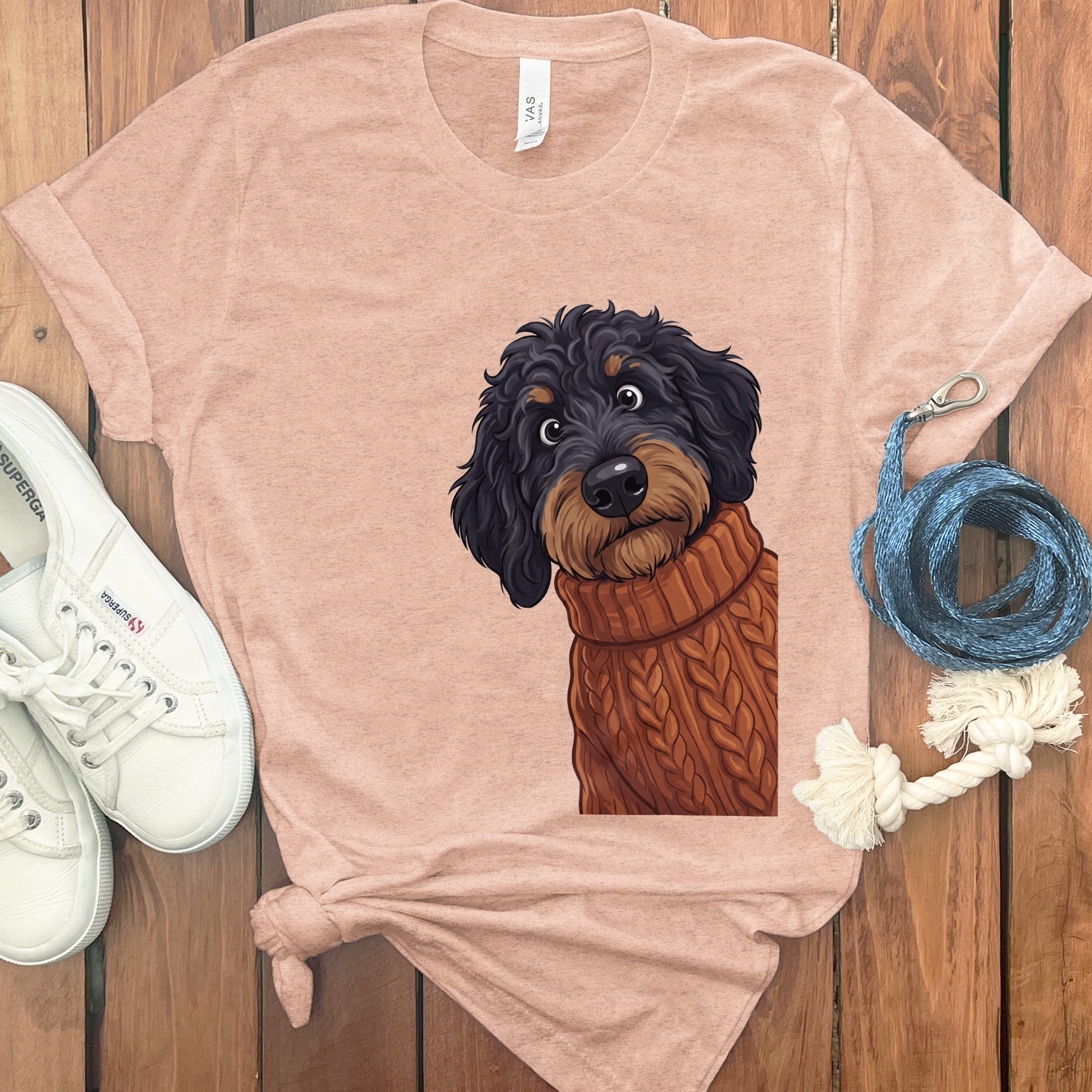 Sweater Weather Phantom Goldendoodle T-Shirt in Heather Peach / S by Puppy Jo