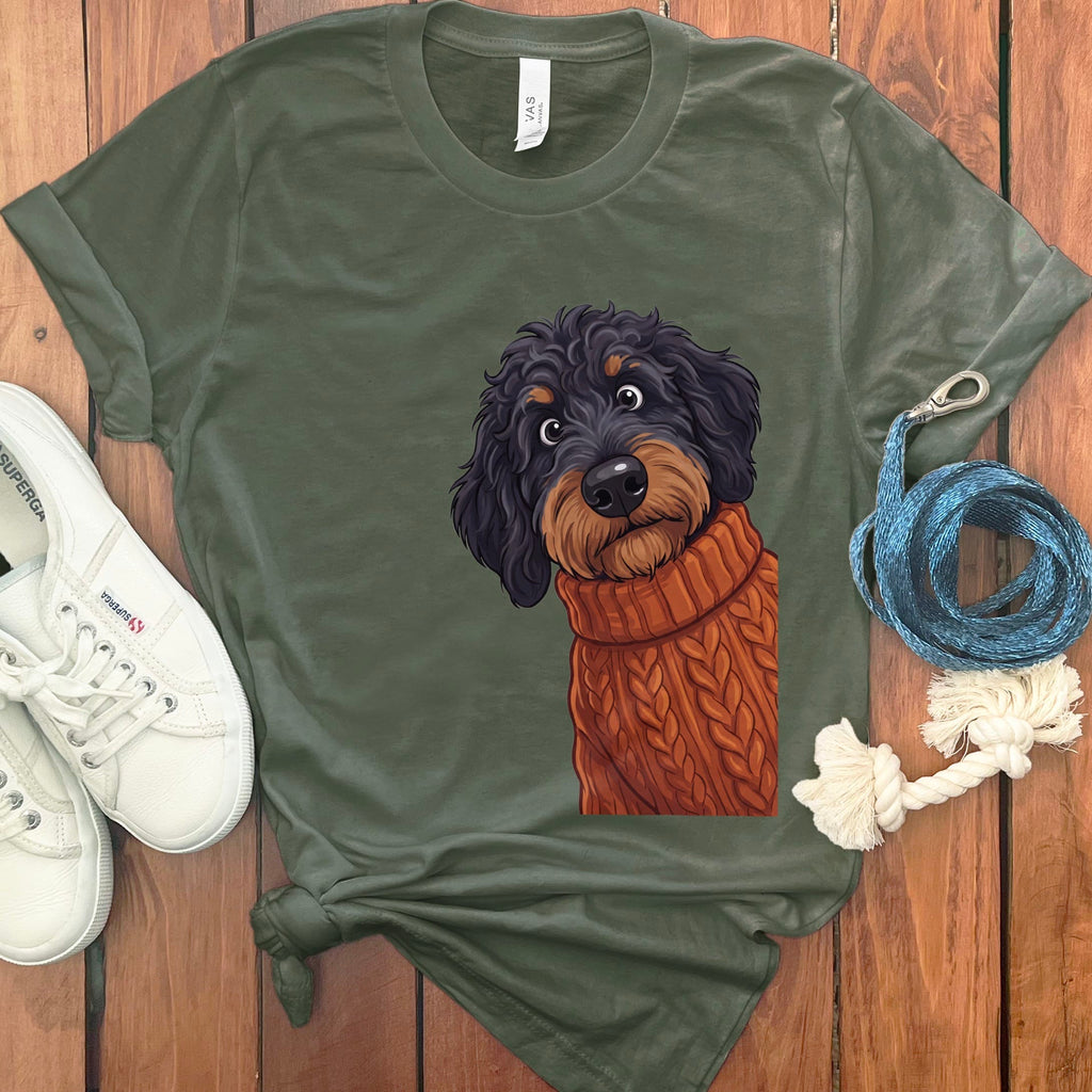 Sweater Weather Phantom Goldendoodle T-Shirt in Military Green / S by Puppy Jo