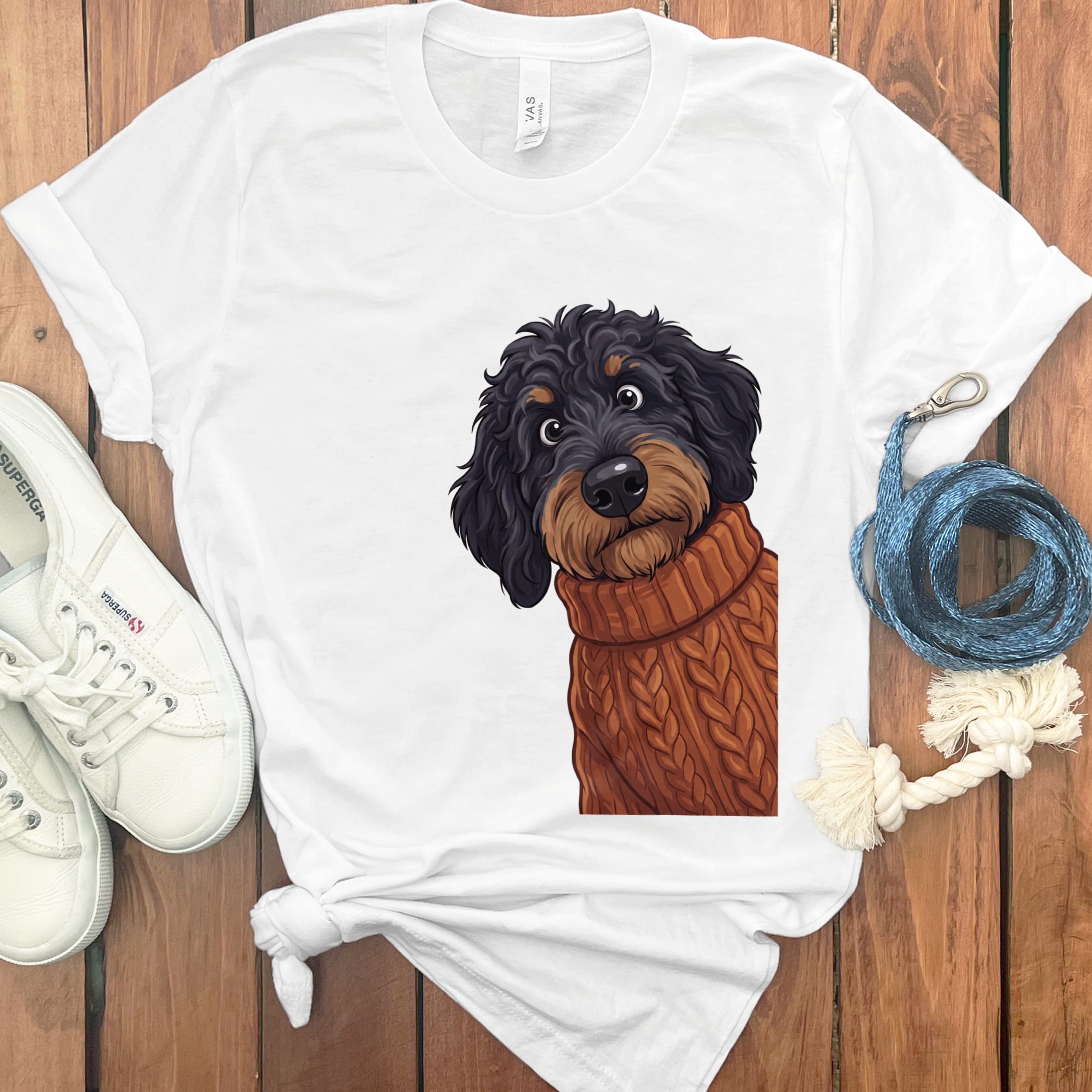 Sweater Weather Phantom Goldendoodle T-Shirt in White / S by Puppy Jo
