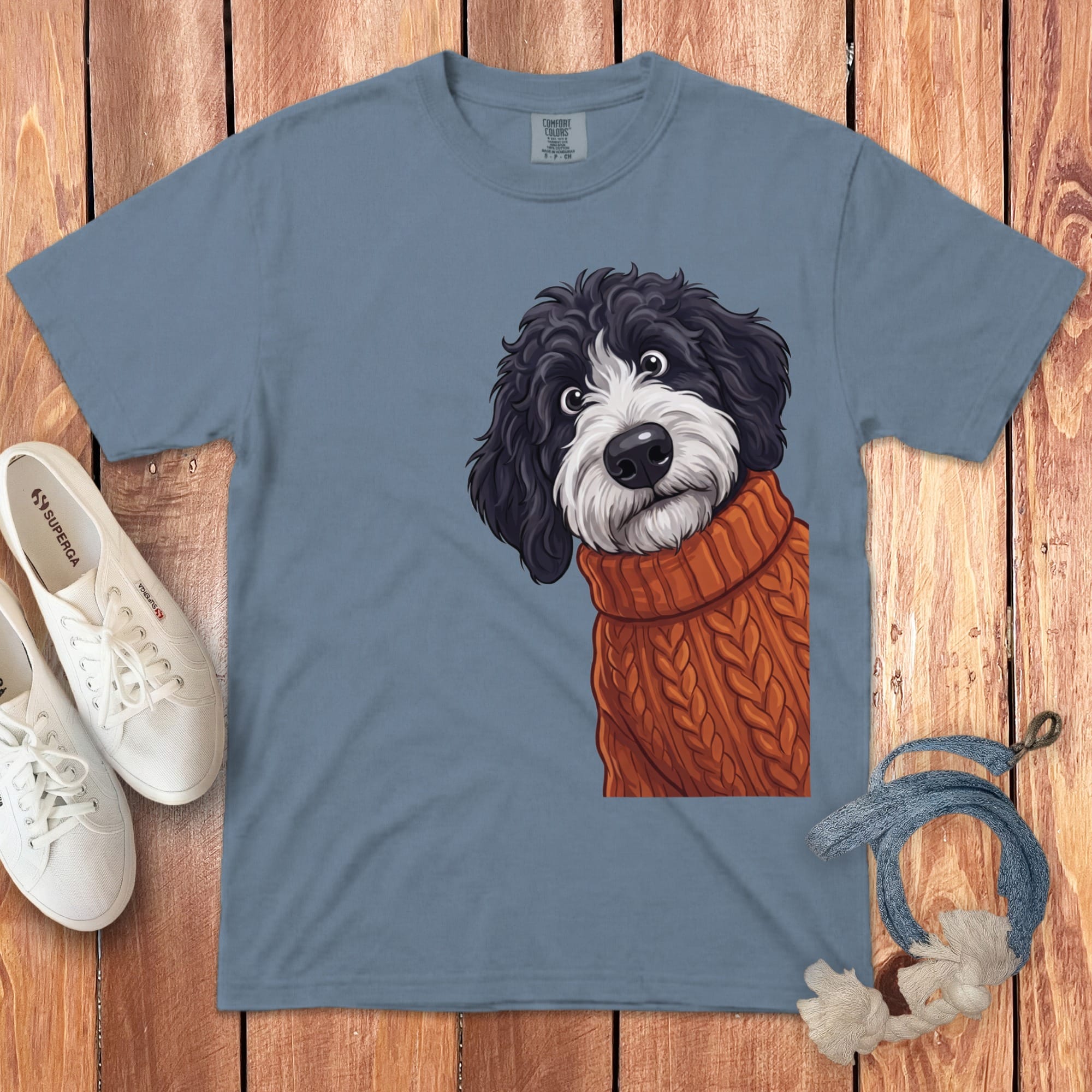 Sweater Weather Sheepadoodle Signature T-Shirt in Blue Jean / S / T-Shirts by Puppy Jo