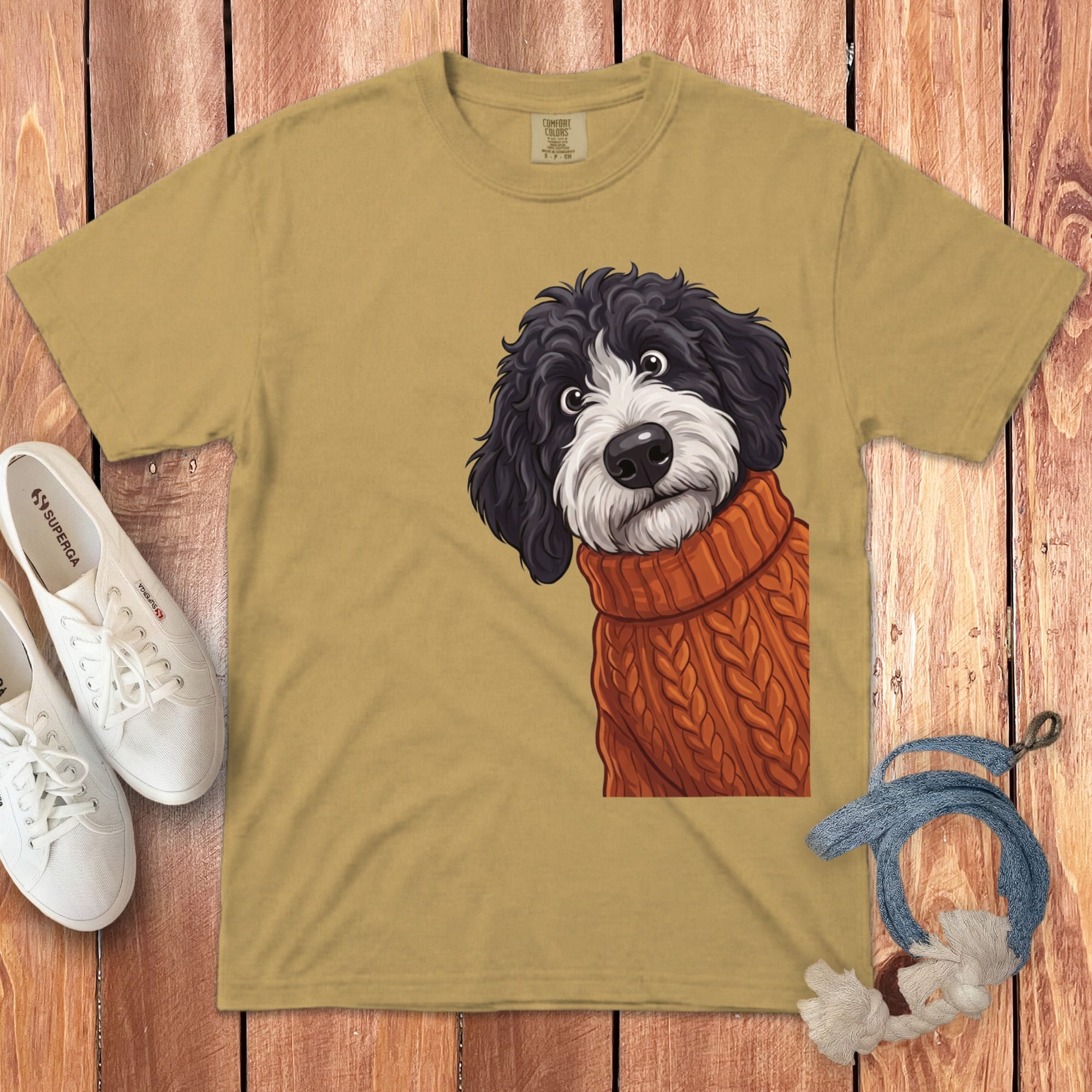 Sweater Weather Sheepadoodle Signature T-Shirt in Mustard / S / T-Shirts by Puppy Jo