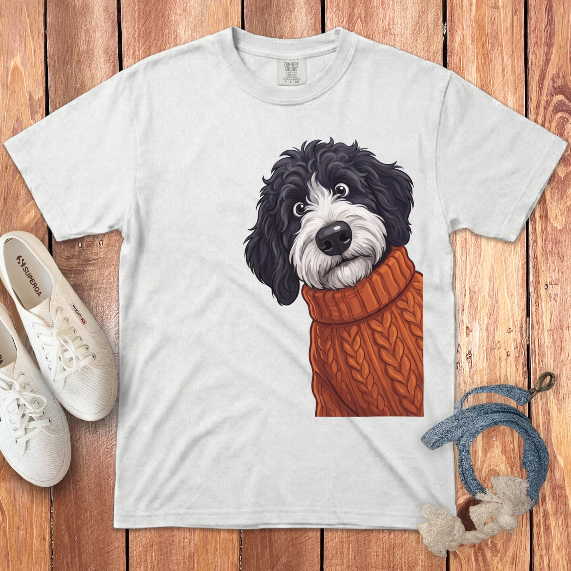 Sweater Weather Sheepadoodle Signature T-Shirt in White / S / T-Shirts by Puppy Jo