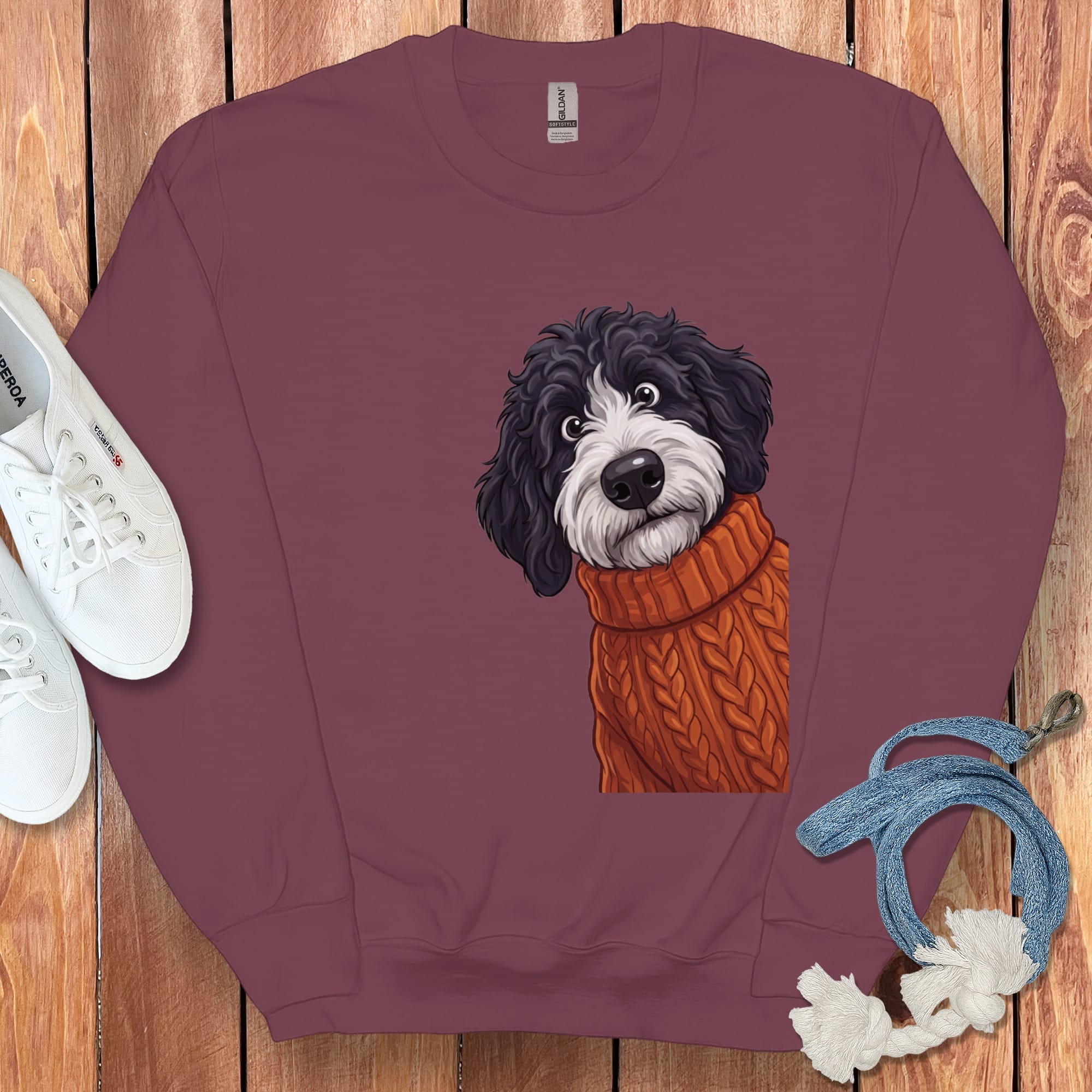 Sweater Weather Sheepadoodle Sweatshirt in Maroon / S by Puppy Jo