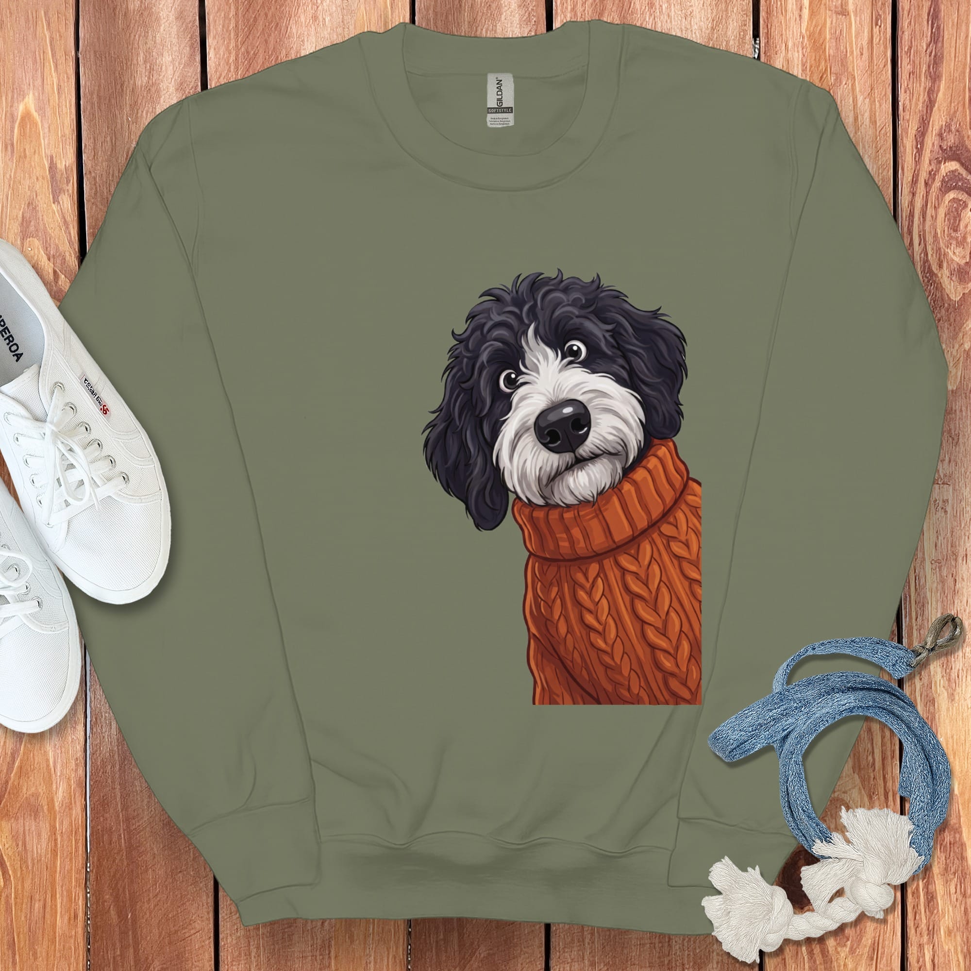 Sweater Weather Sheepadoodle Sweatshirt in Military Green / S by Puppy Jo