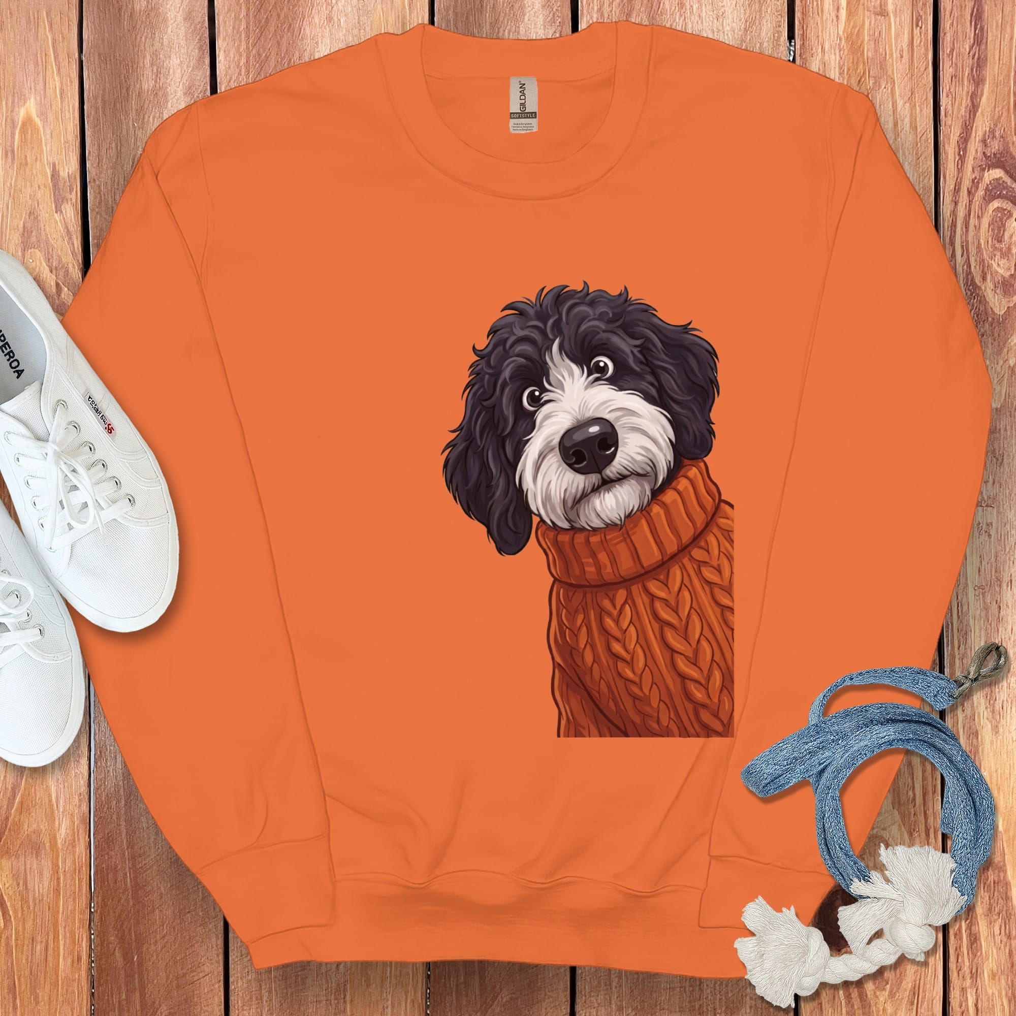 Sweater Weather Sheepadoodle Sweatshirt in Orange / M by Puppy Jo