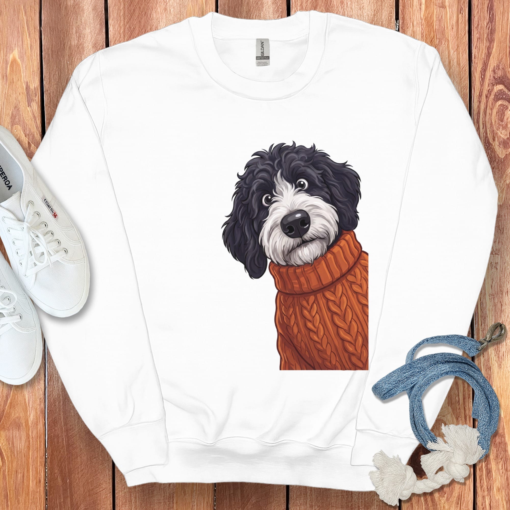 Sweater Weather Sheepadoodle Sweatshirt in White / S by Puppy Jo