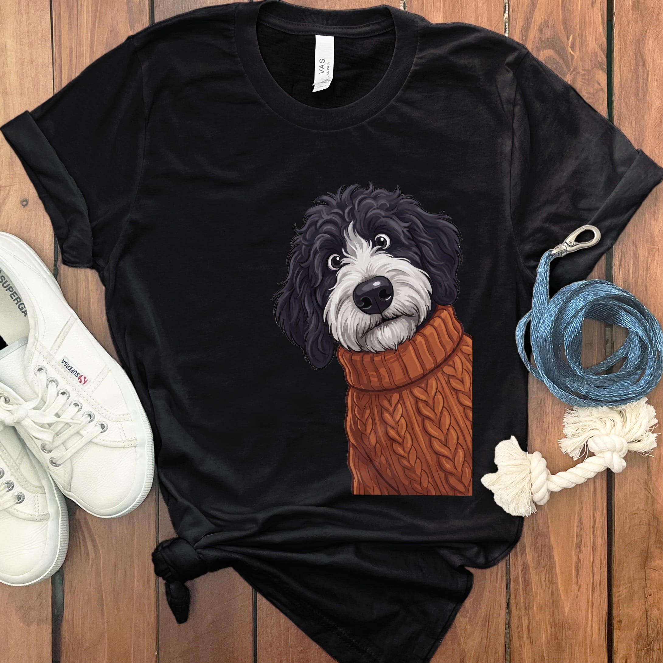 Sweater Weather Sheepadoodle T-Shirt in Black / S by Puppy Jo