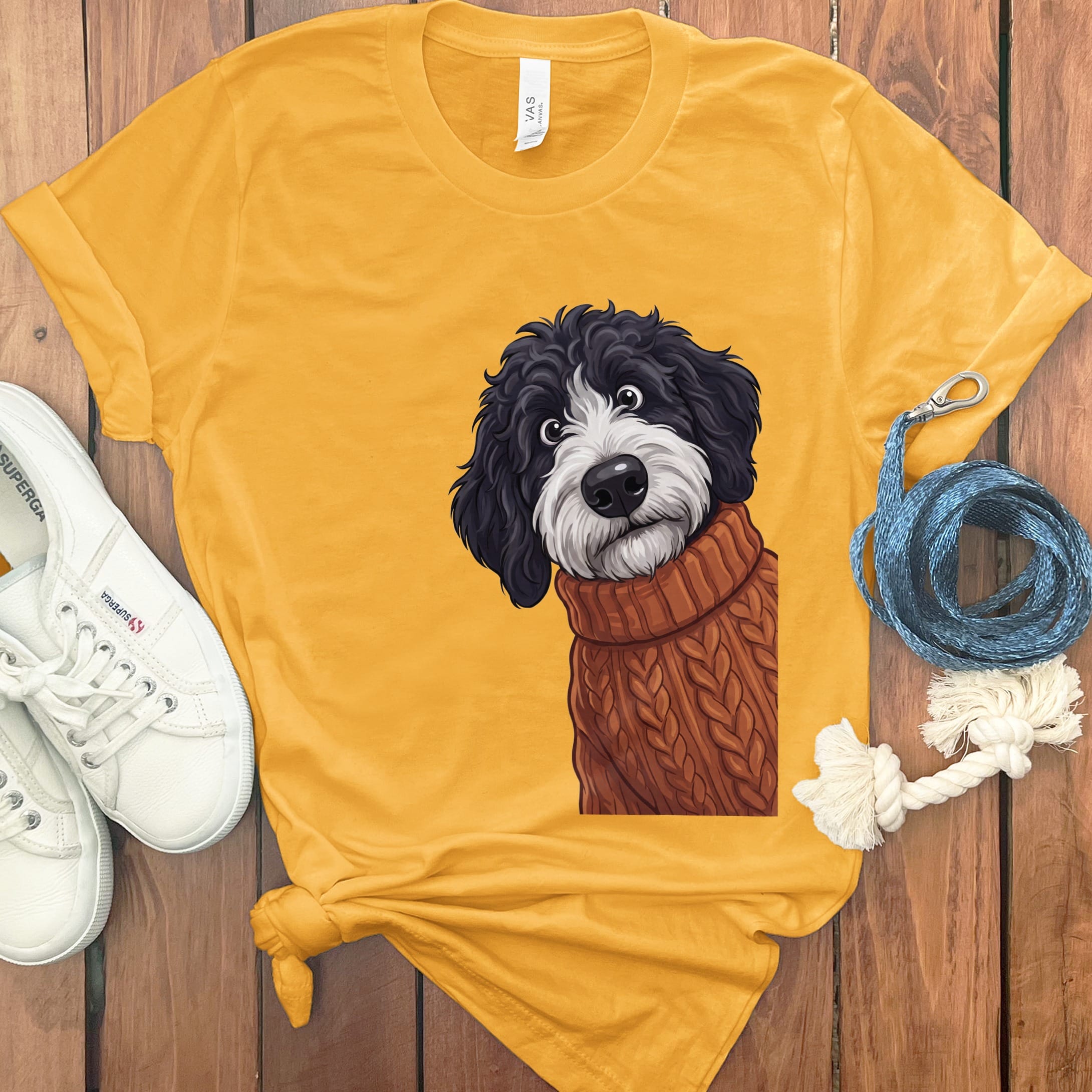 Sweater Weather Sheepadoodle T-Shirt in Gold / S by Puppy Jo