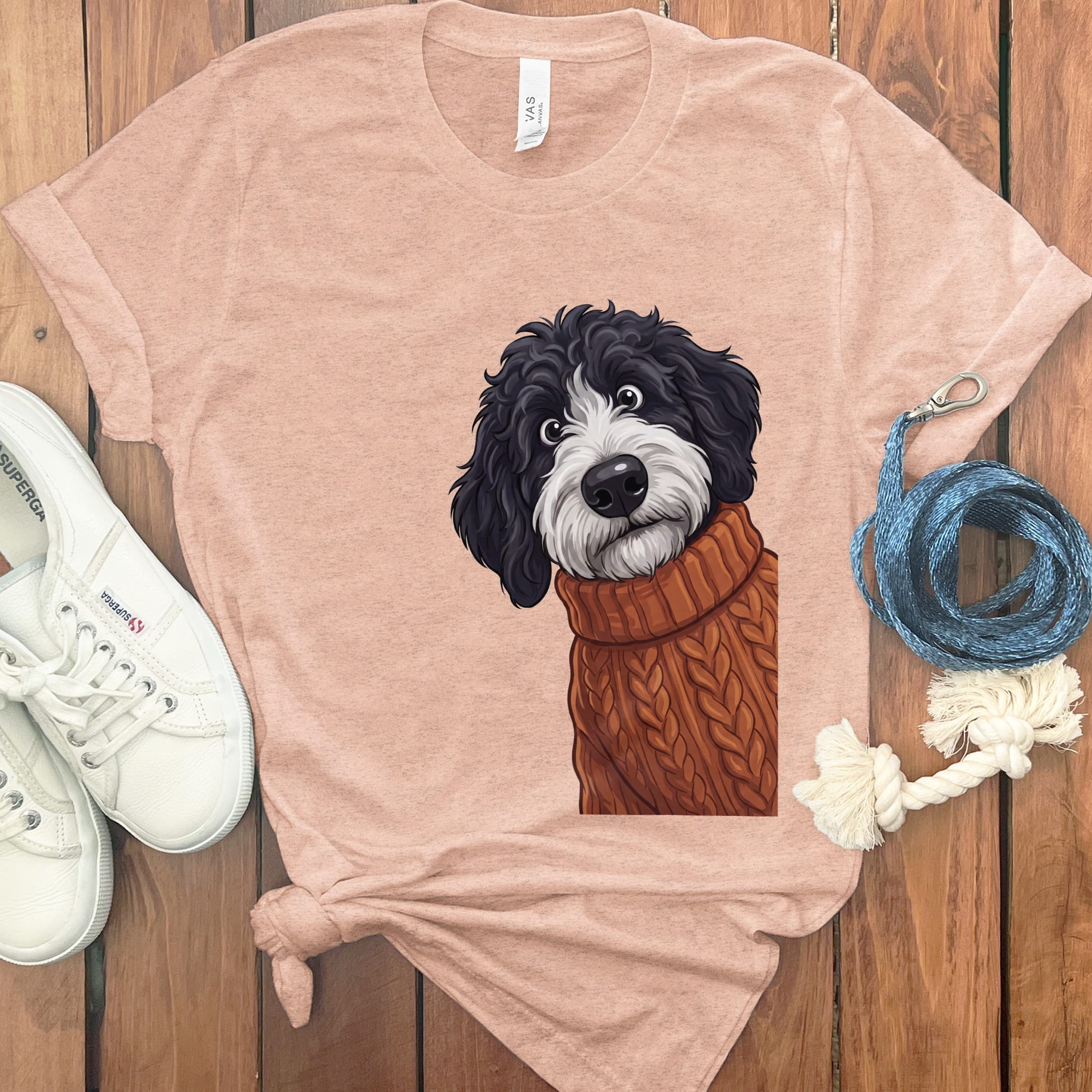 Sweater Weather Sheepadoodle T-Shirt in Heather Peach / S by Puppy Jo