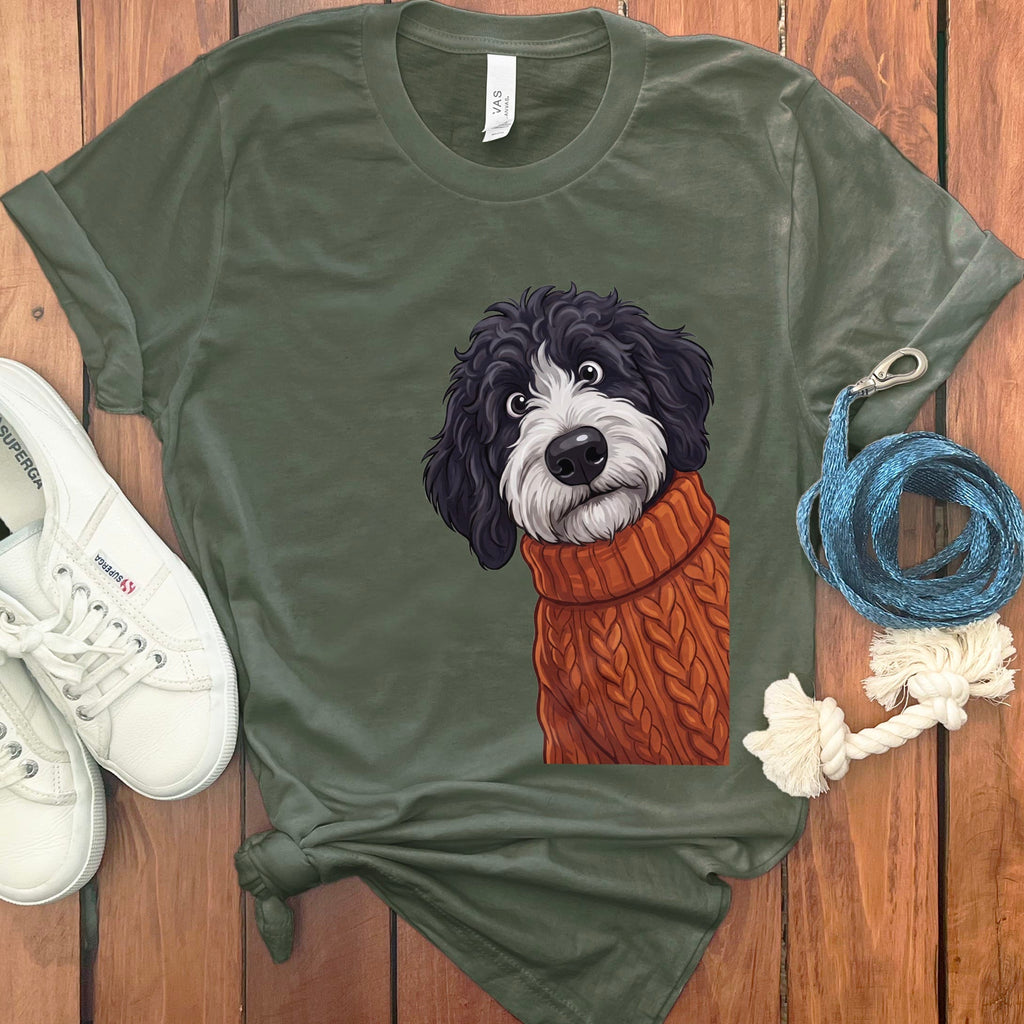 Sweater Weather Sheepadoodle T-Shirt in Military Green / S by Puppy Jo