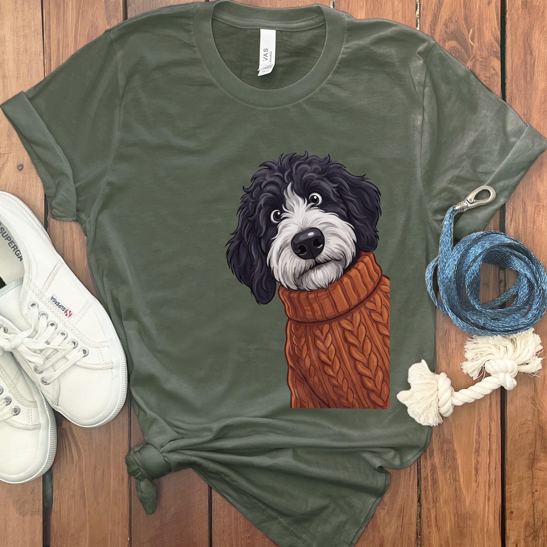 Sweater Weather Sheepadoodle T-Shirt in Military Green / S by Puppy Jo