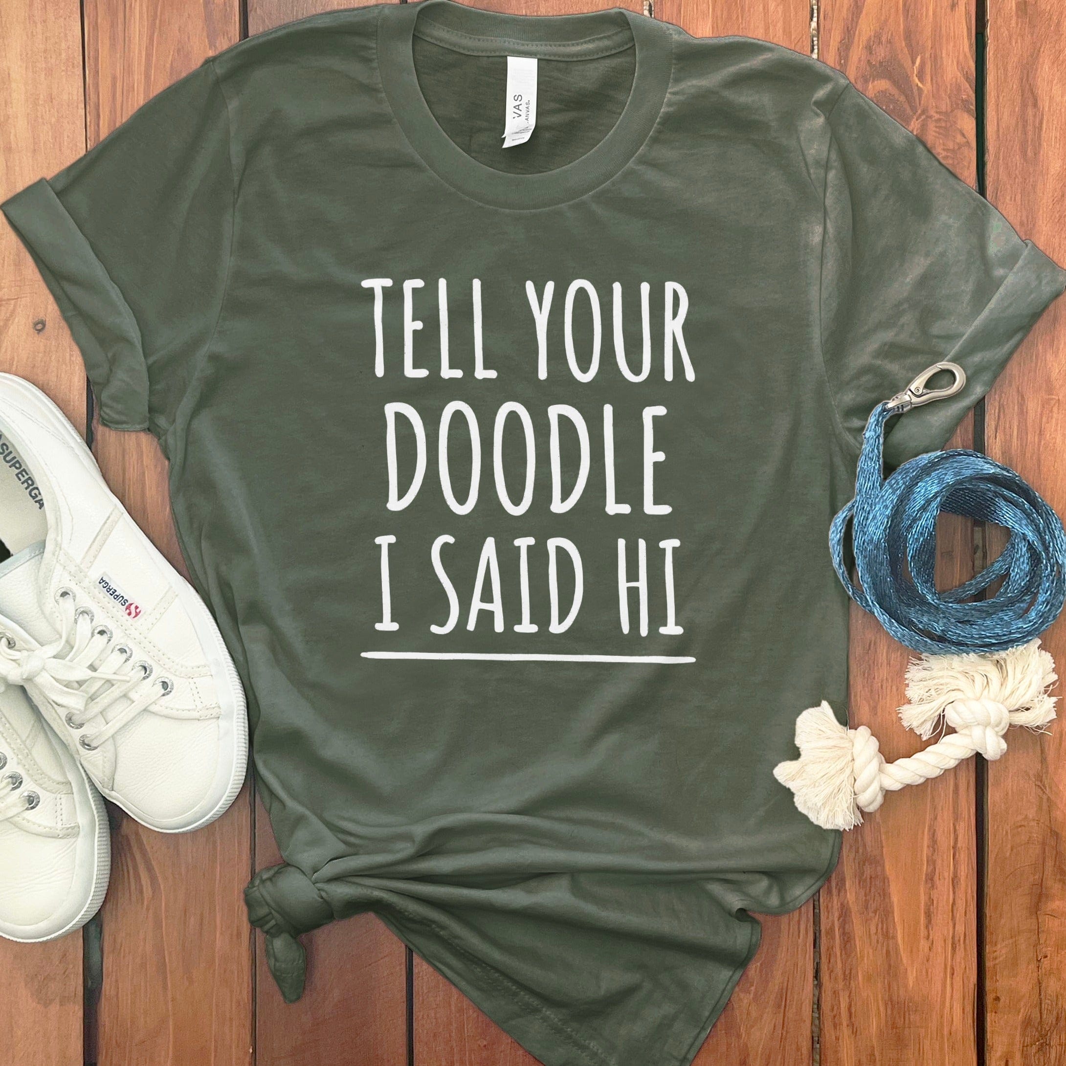 Tell Your Doodle Said Hi T-Shirt in Military Green / S by Puppy Jo