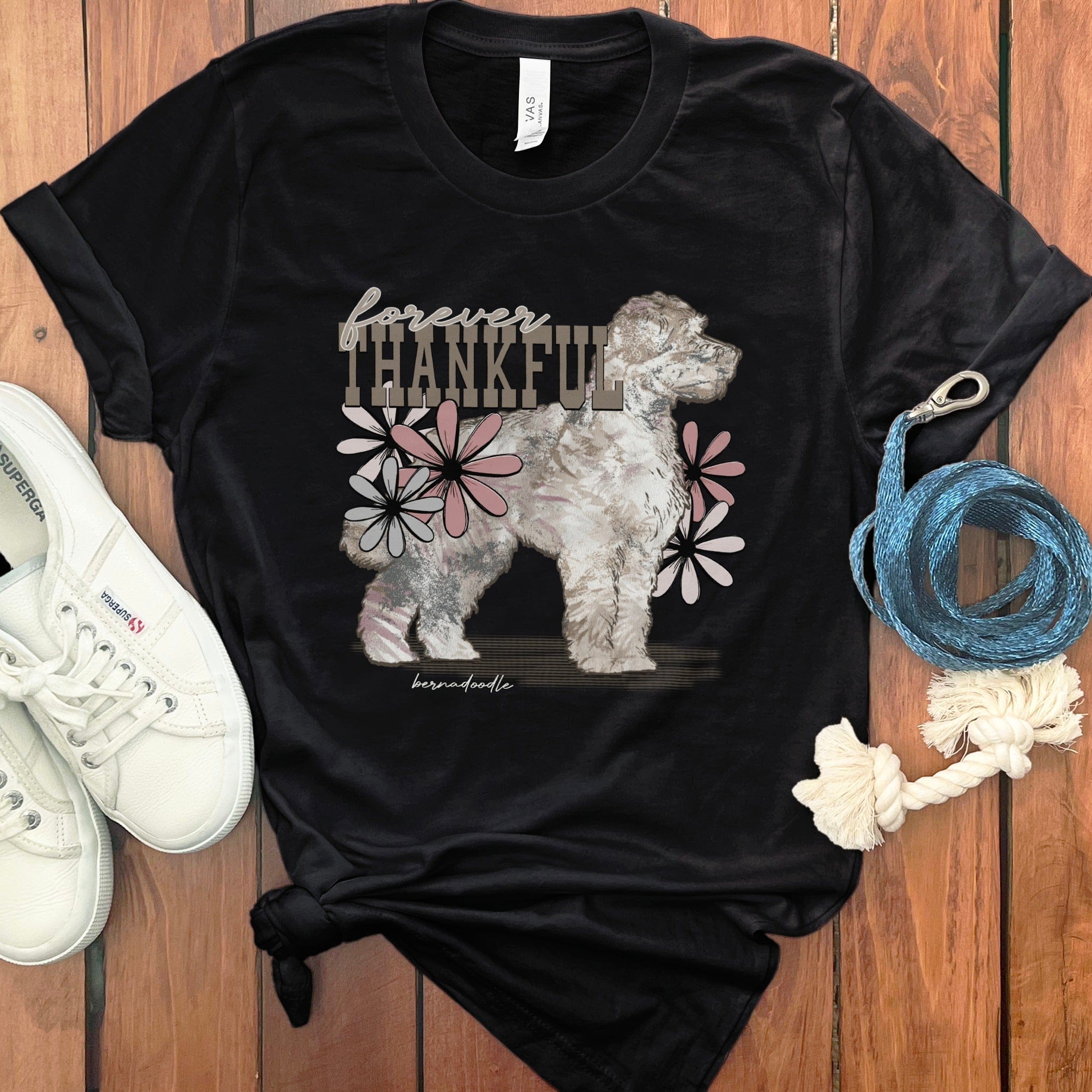Thankful Bernedoodle T-Shirt in Black / S by Puppy Jo