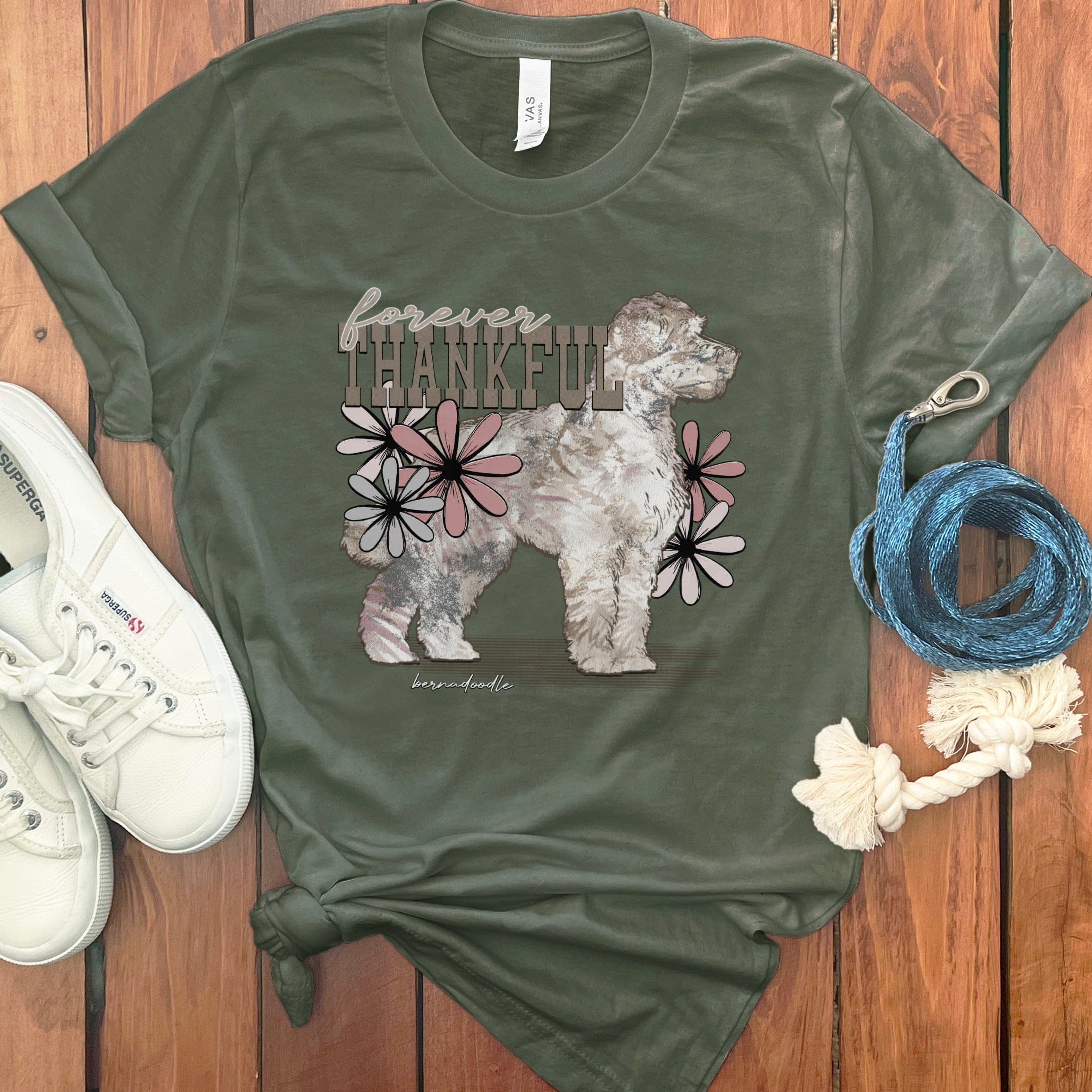 Thankful Bernedoodle T-Shirt in Military Green / S by Puppy Jo