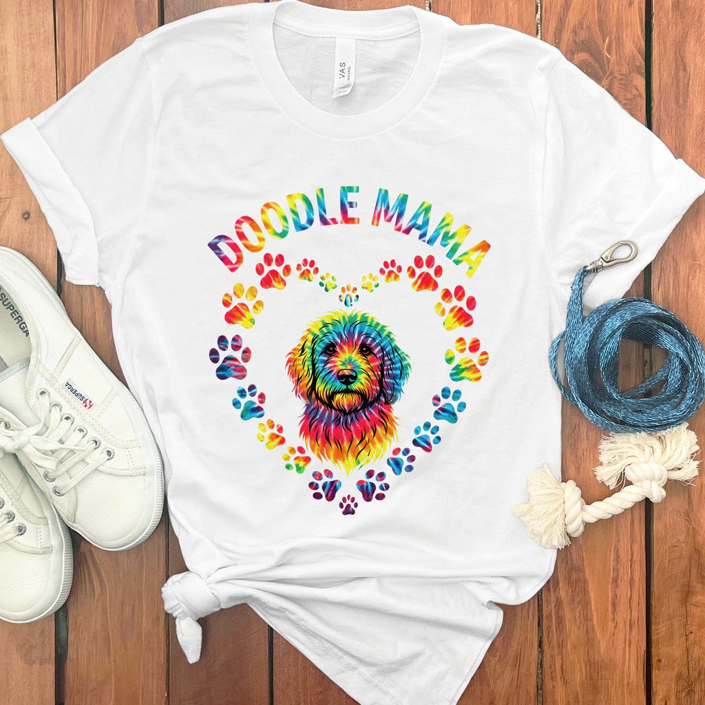 Tie Dye Doodle Mama T-Shirt in White / S by Puppy Jo