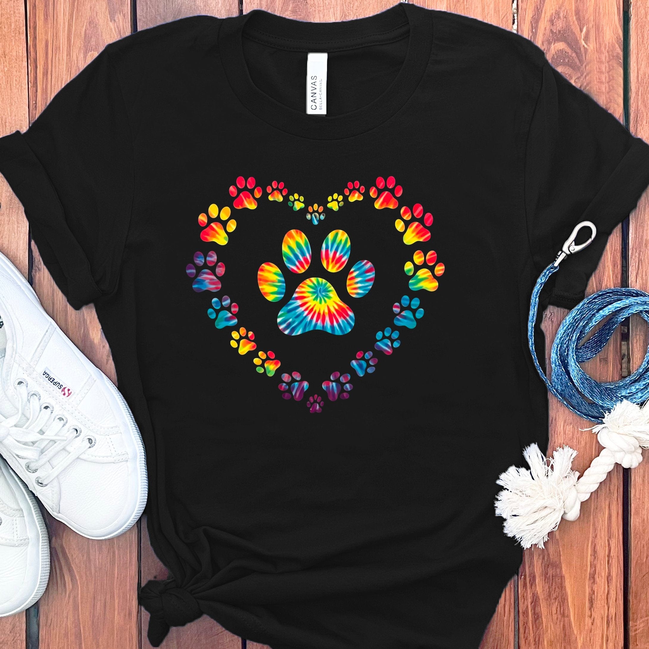 Tie Dye Heart Paw T-Shirt in Black / S by Puppy Jo