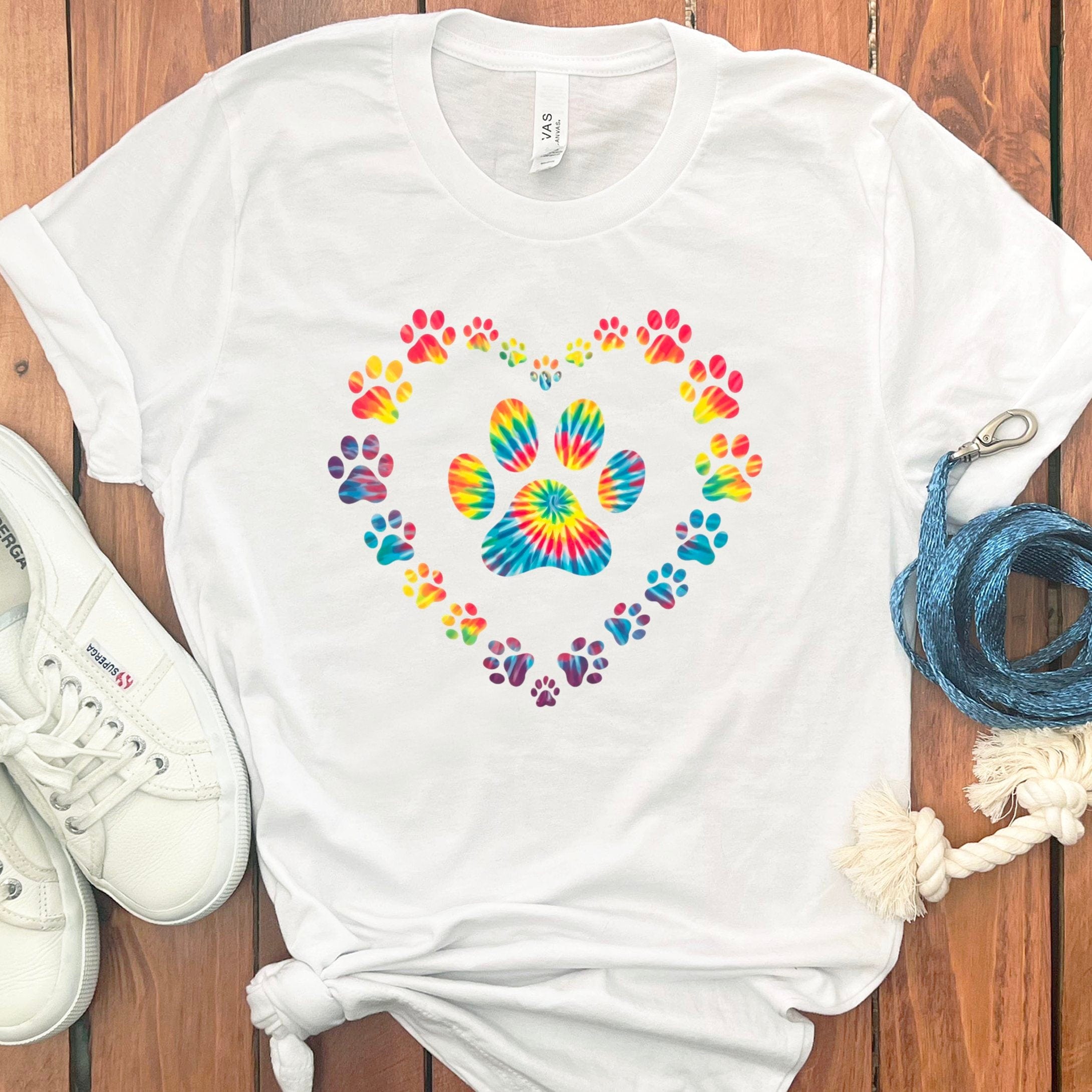 Tie Dye Heart Paw T-Shirt in White / S by Puppy Jo