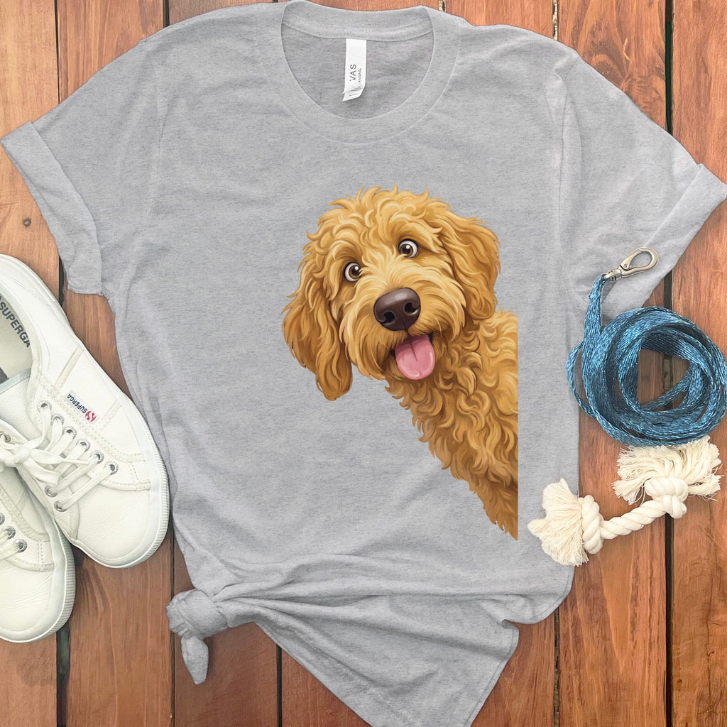 Tongue Out Apricot Goldendoodle T-Shirt in Athletic Heather / S by MyDesigns