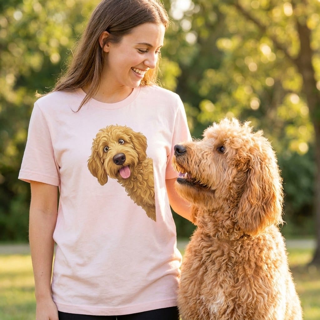 Tongue Out Apricot Goldendoodle T-Shirt in by MyDesigns