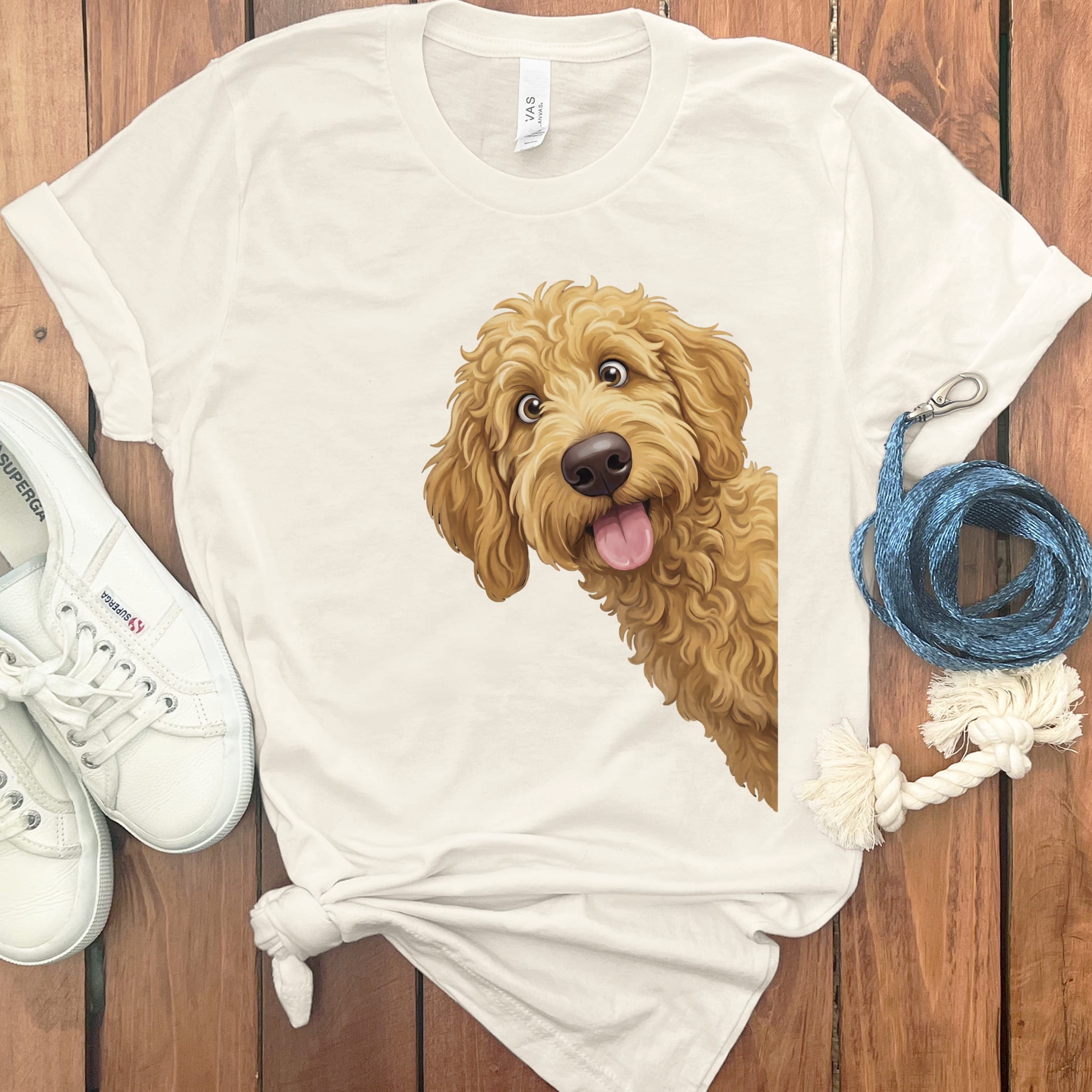 Tongue Out Apricot Goldendoodle T-Shirt in Natural / S by MyDesigns
