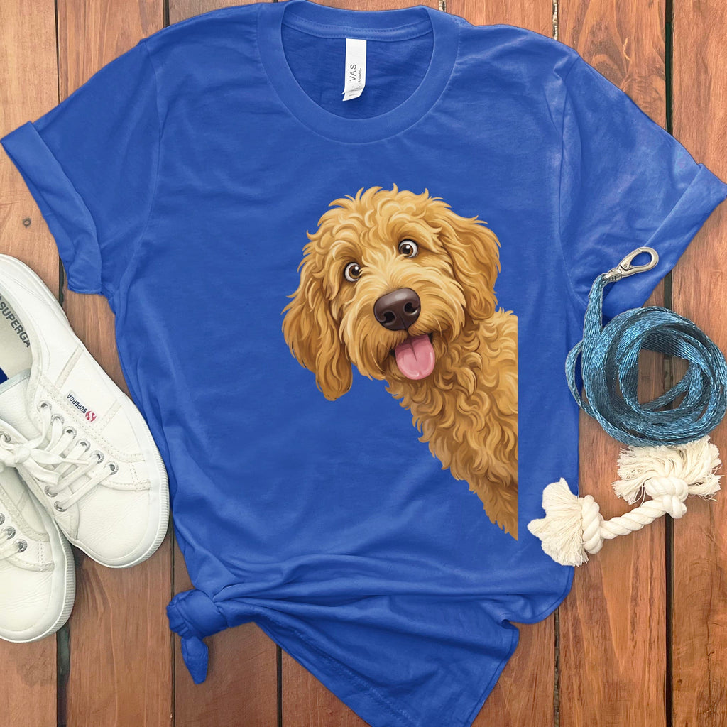 Tongue Out Apricot Goldendoodle T-Shirt in True Royal / S by MyDesigns