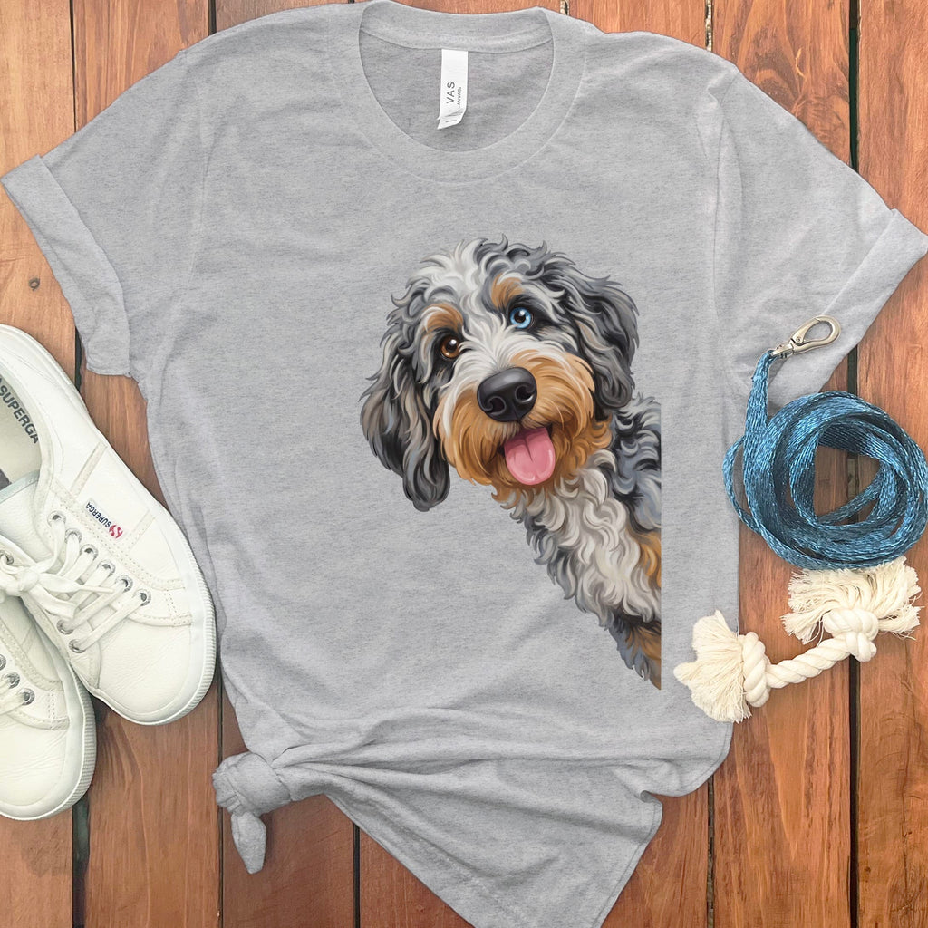 Tongue Out Aussiedoodle T-Shirt in Athletic Heather / S by MyDesigns