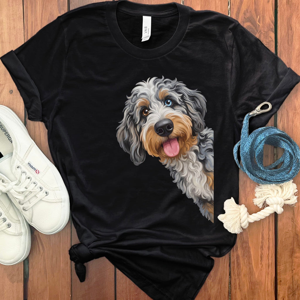 Tongue Out Aussiedoodle T-Shirt in Black / S by MyDesigns