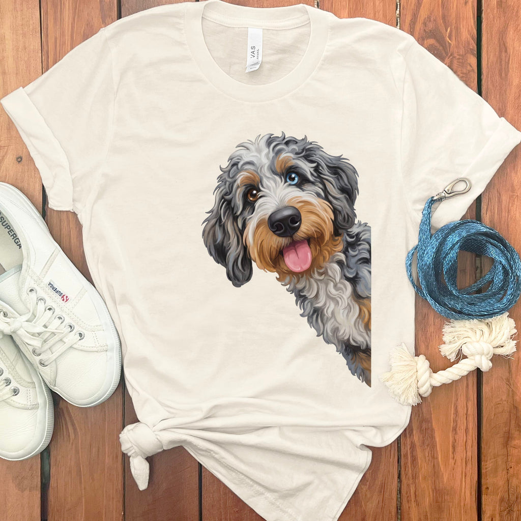 Tongue Out Aussiedoodle T-Shirt in Natural / S by MyDesigns