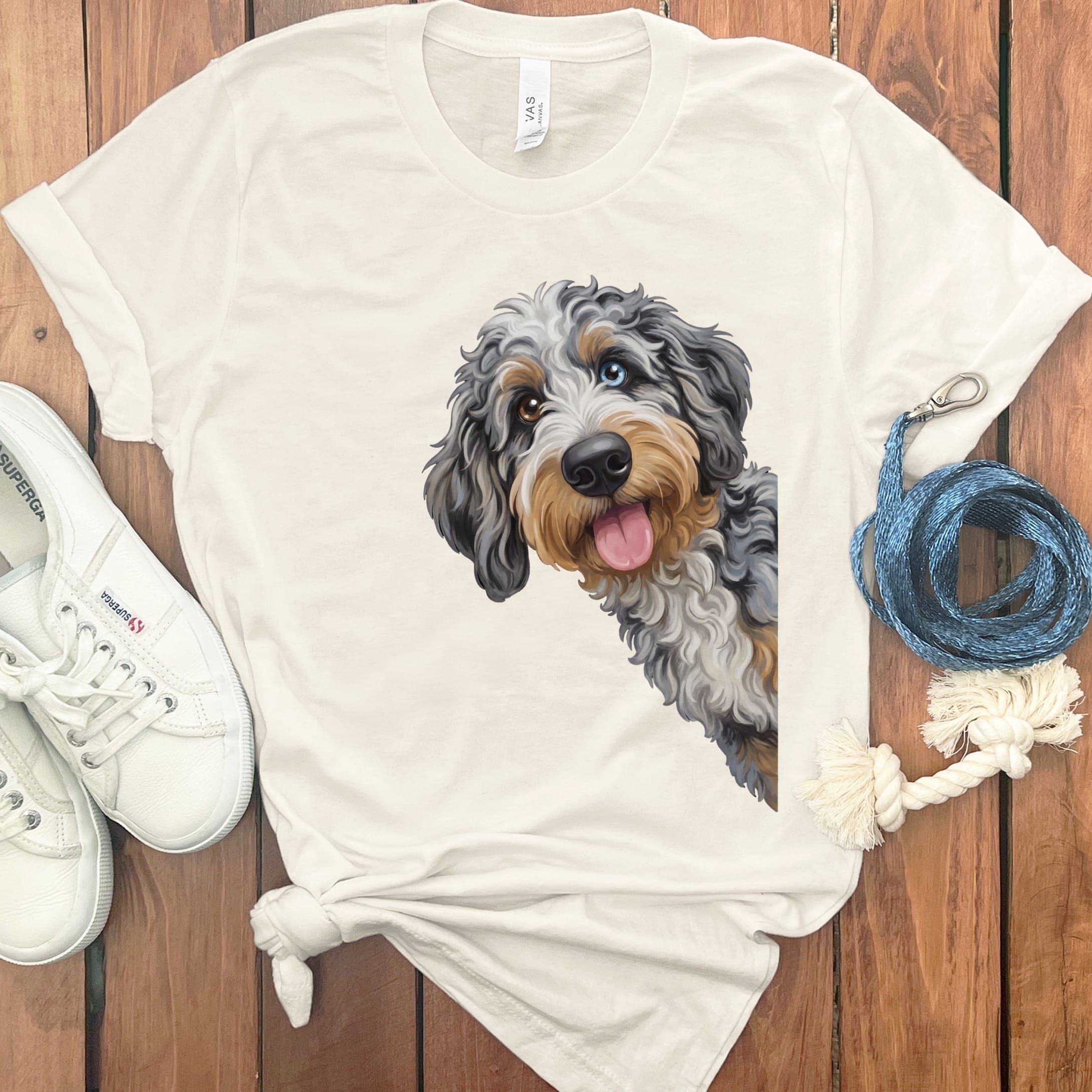 Tongue Out Aussiedoodle T-Shirt in Natural / S by MyDesigns