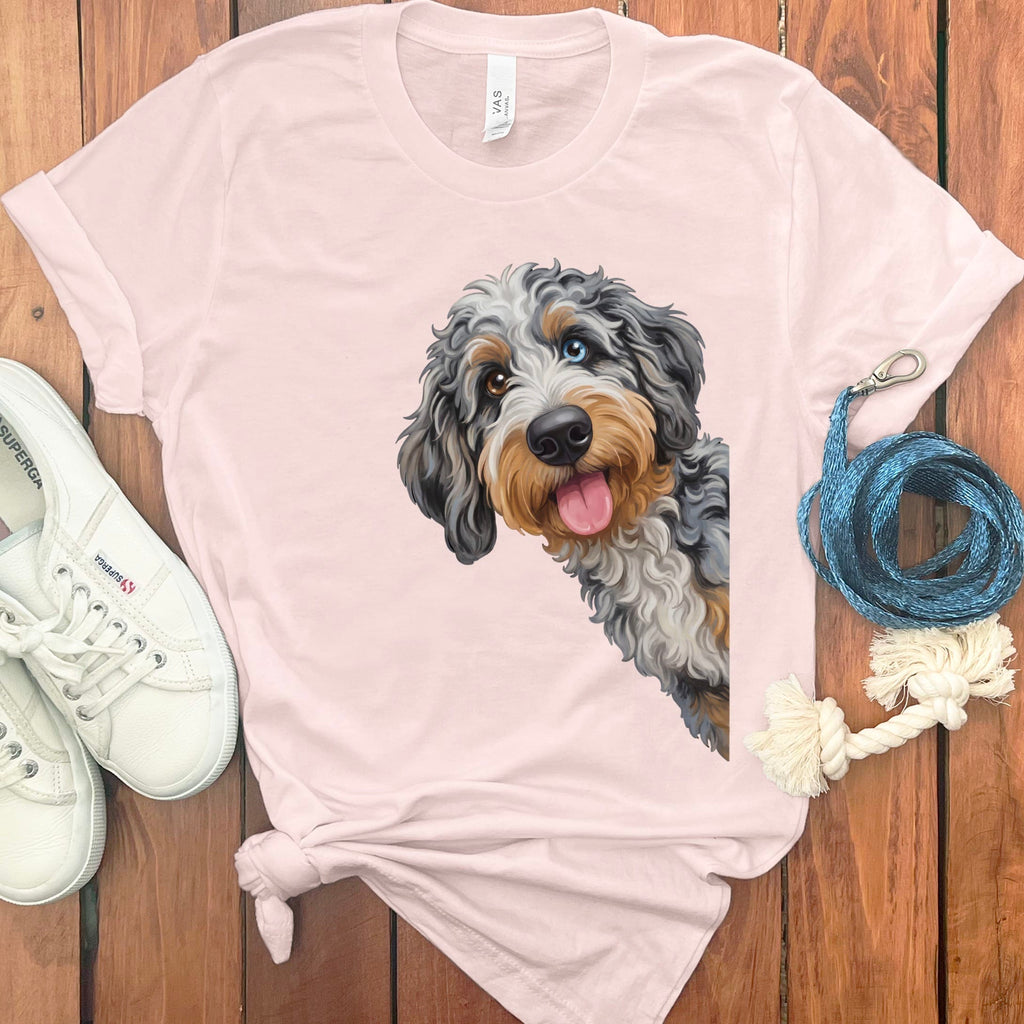 Tongue Out Aussiedoodle T-Shirt in Soft Pink / S by MyDesigns